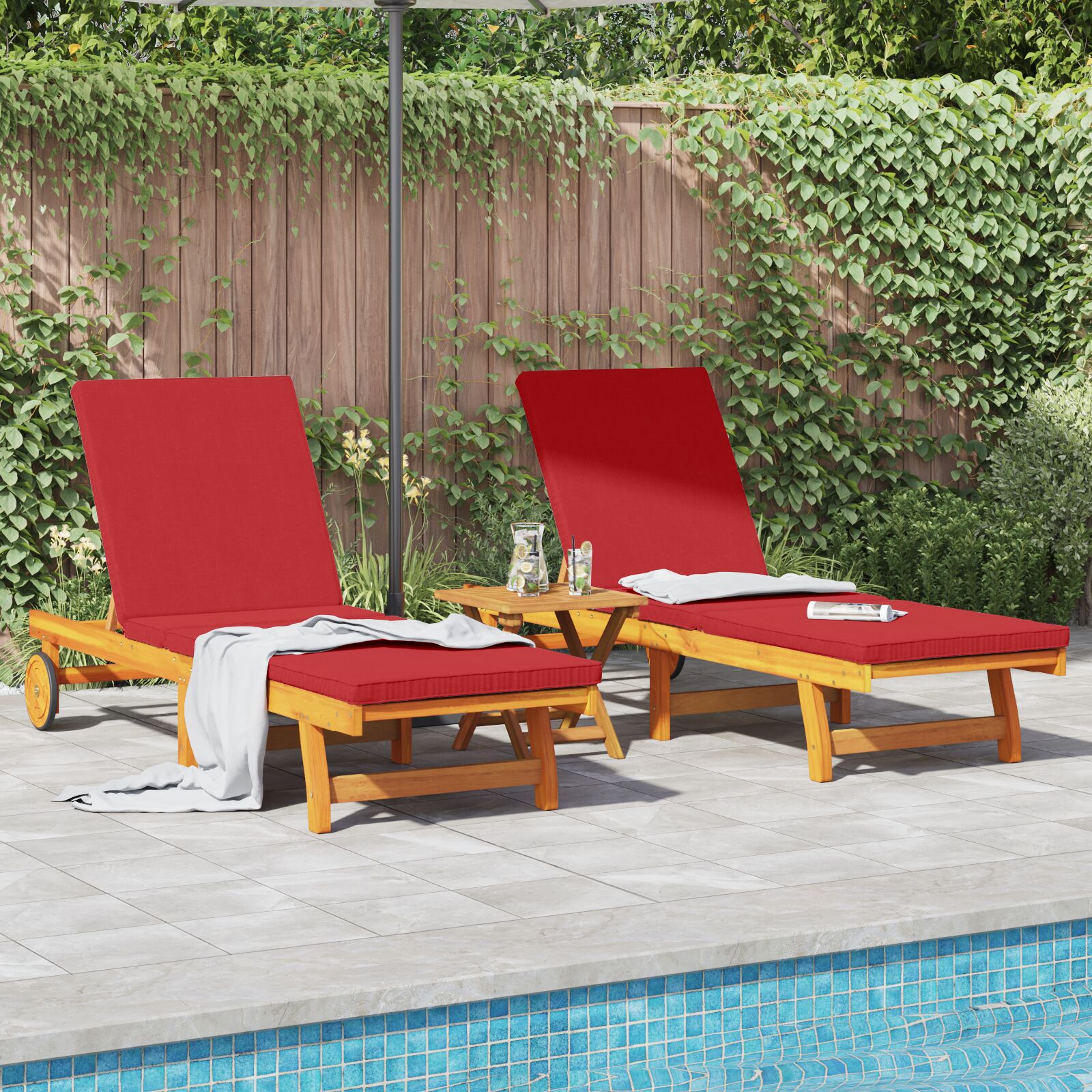 vidaXL Sonnenliege Set aus 3 Rot Massivholz Akazie 65 x 200 x 84 cm