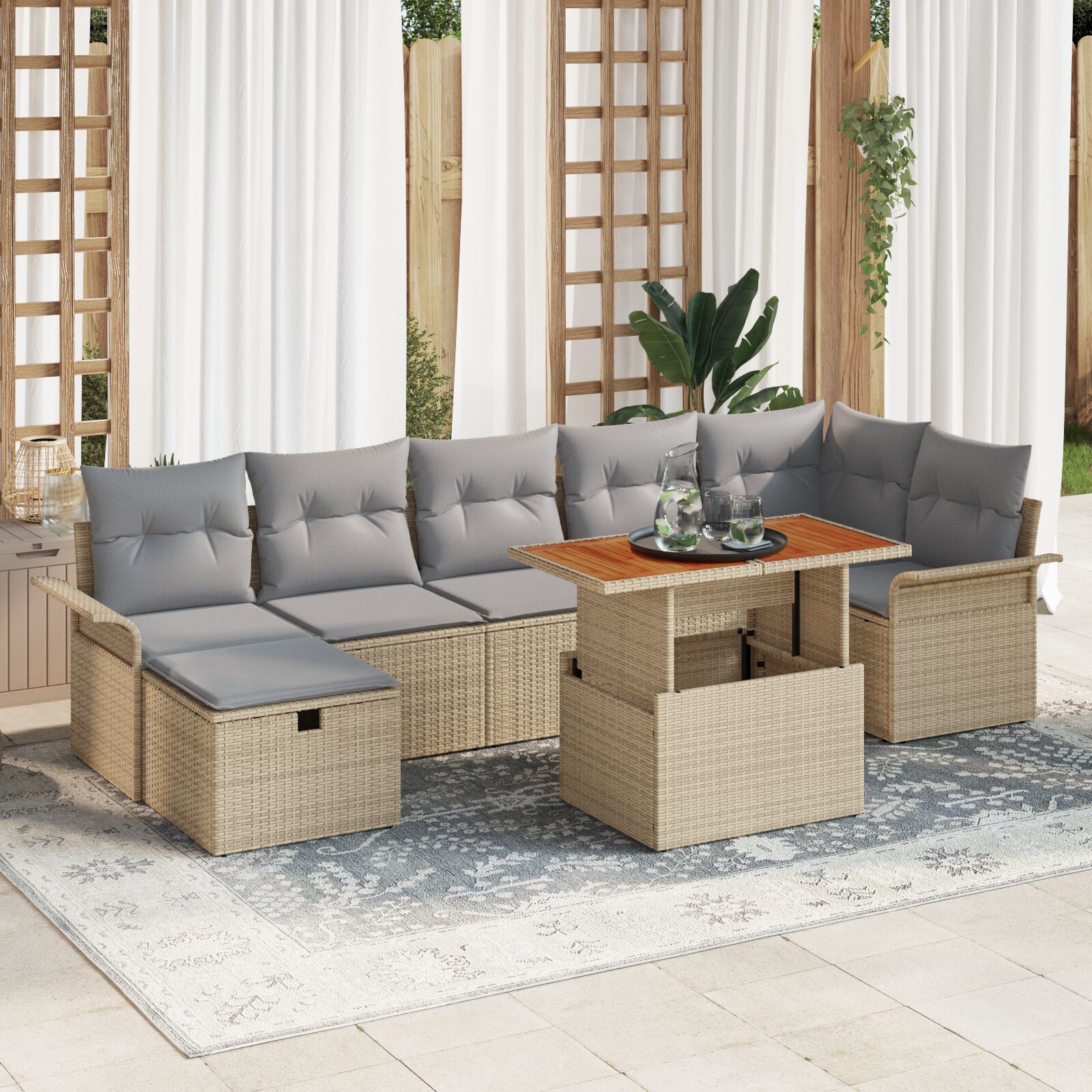 8-tükiline aia diivani komplekt koos padjadega Beež Polü Rattan