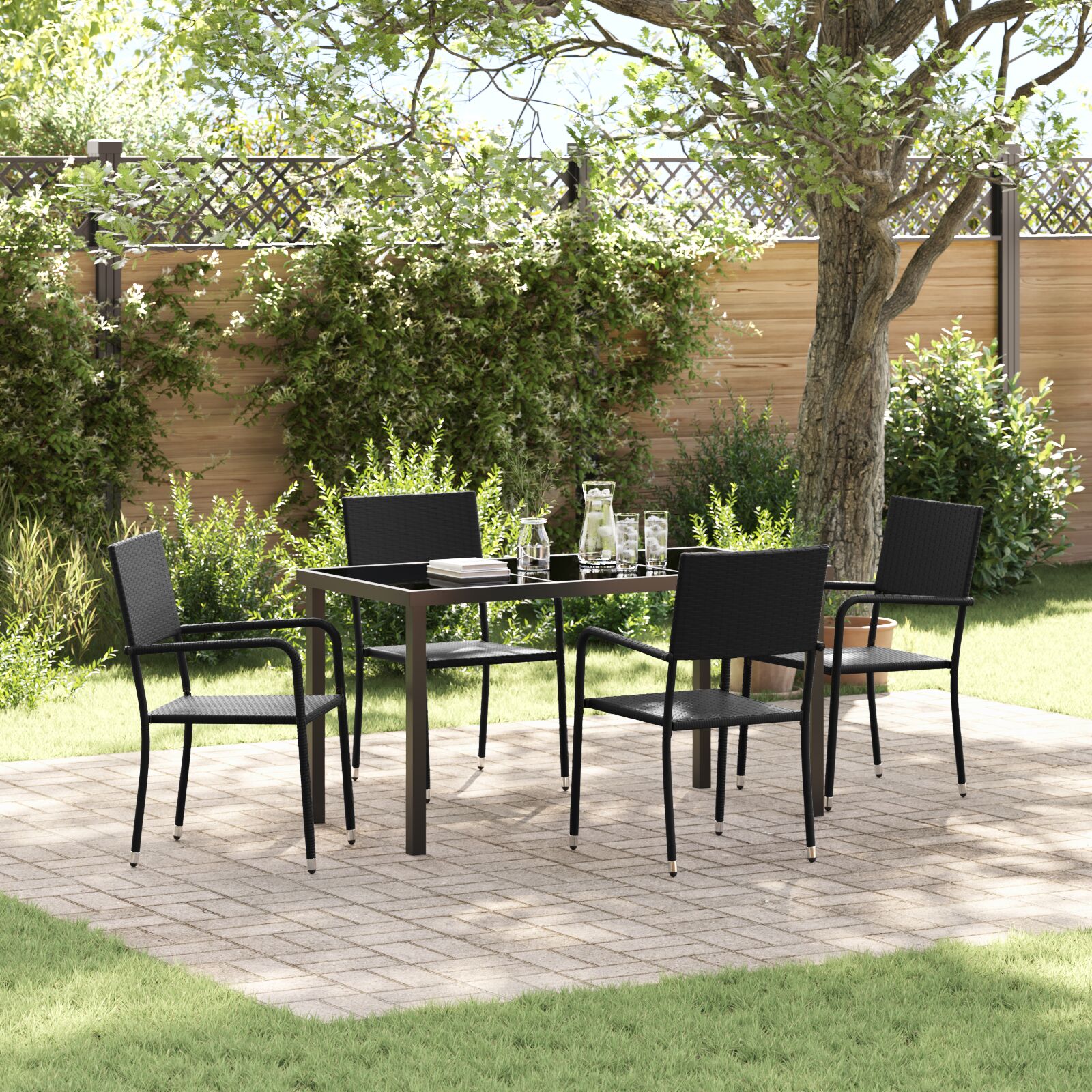 vidaXL 5-delige Tuin Eetset Zwart Poly Riet