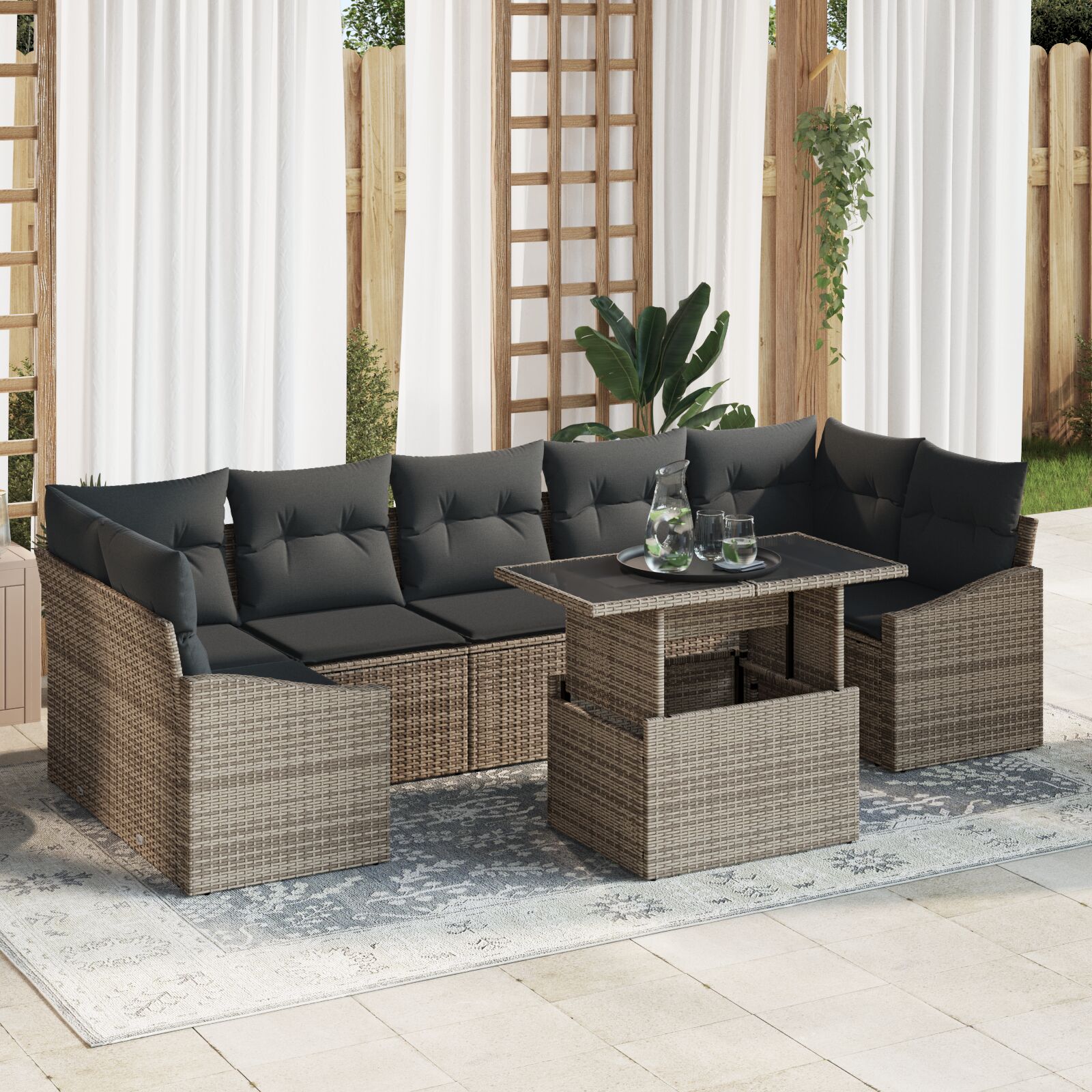 vidaXL Set od 8 Vrtnih Sofa s jastučićima Siva Poli Ratan
