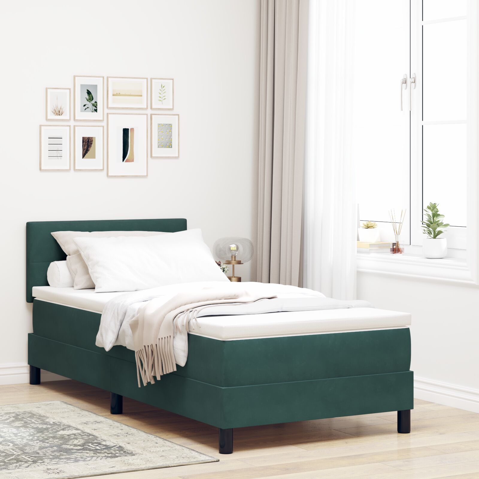 vidaXL Boxspringbett mit Matratze Dunkelgrün Einzelbett Samt