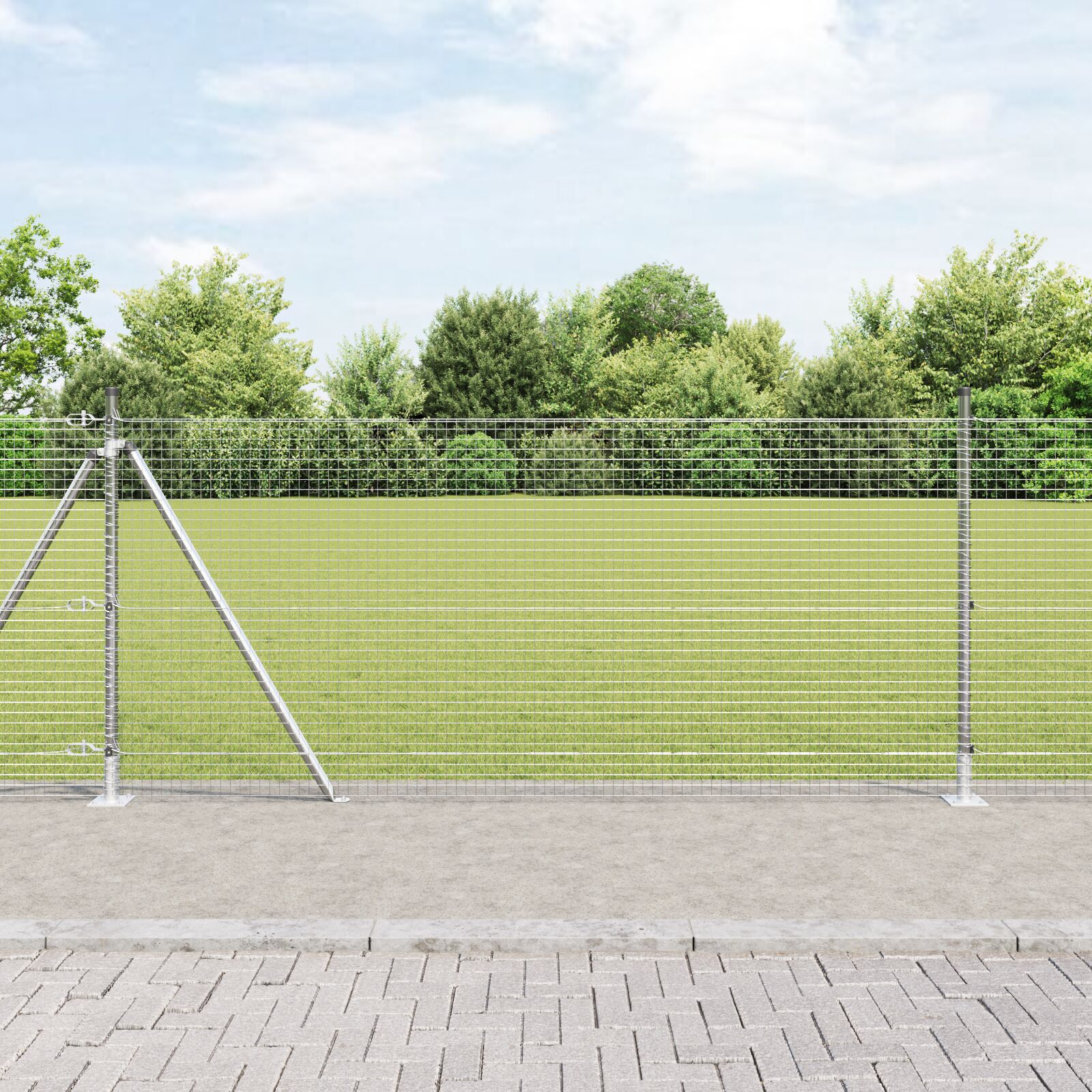vidaXL Zavarena Žičana Ograda s 13 Flangiranim Stupovima 0.8x50 m Pocinčani Čelik