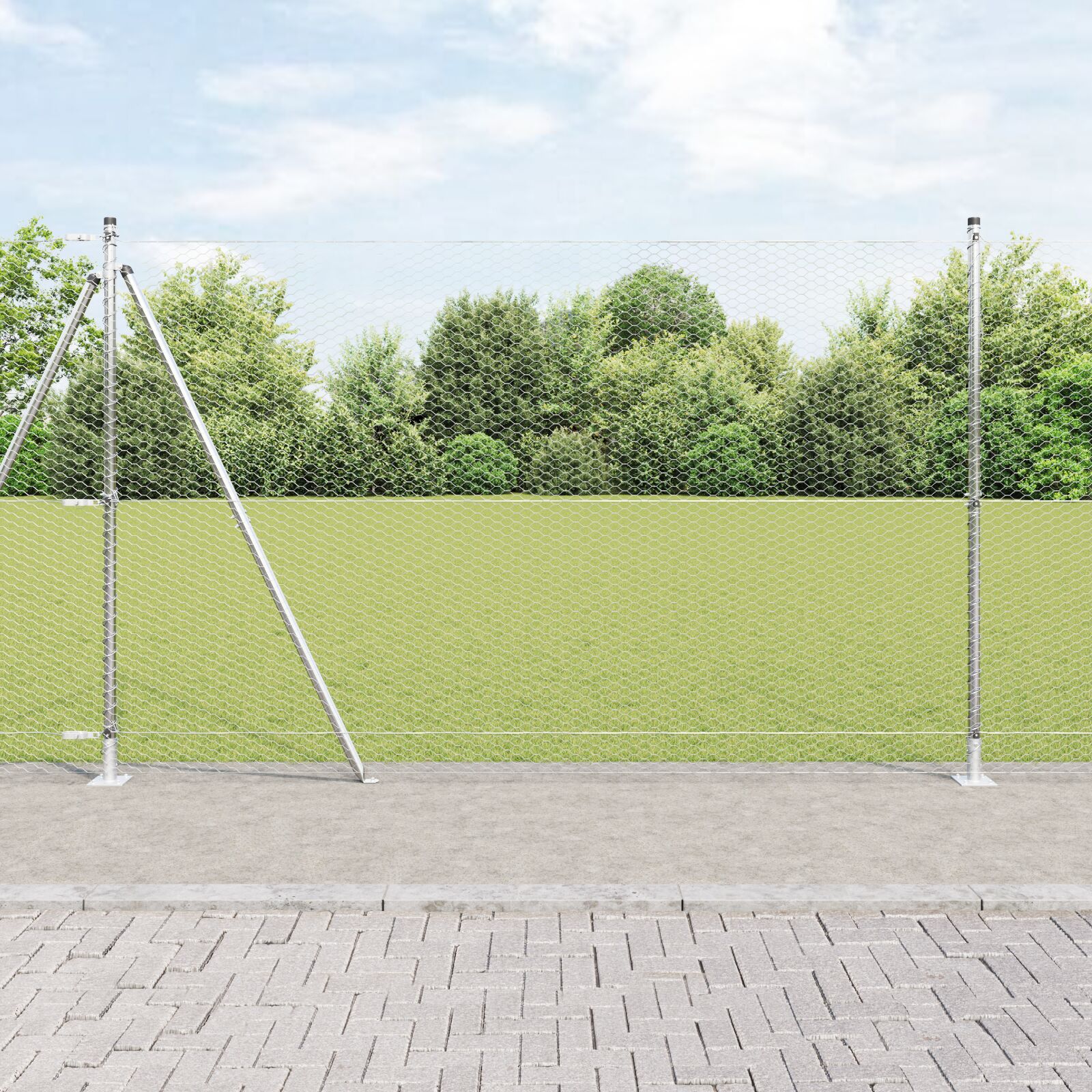 Hexagon hegn 1,6x100 m galvaniseret stål, vidaXL hegnspidser med baseplader 13 stk Ø32mm 88,5cm galvaniseret stål