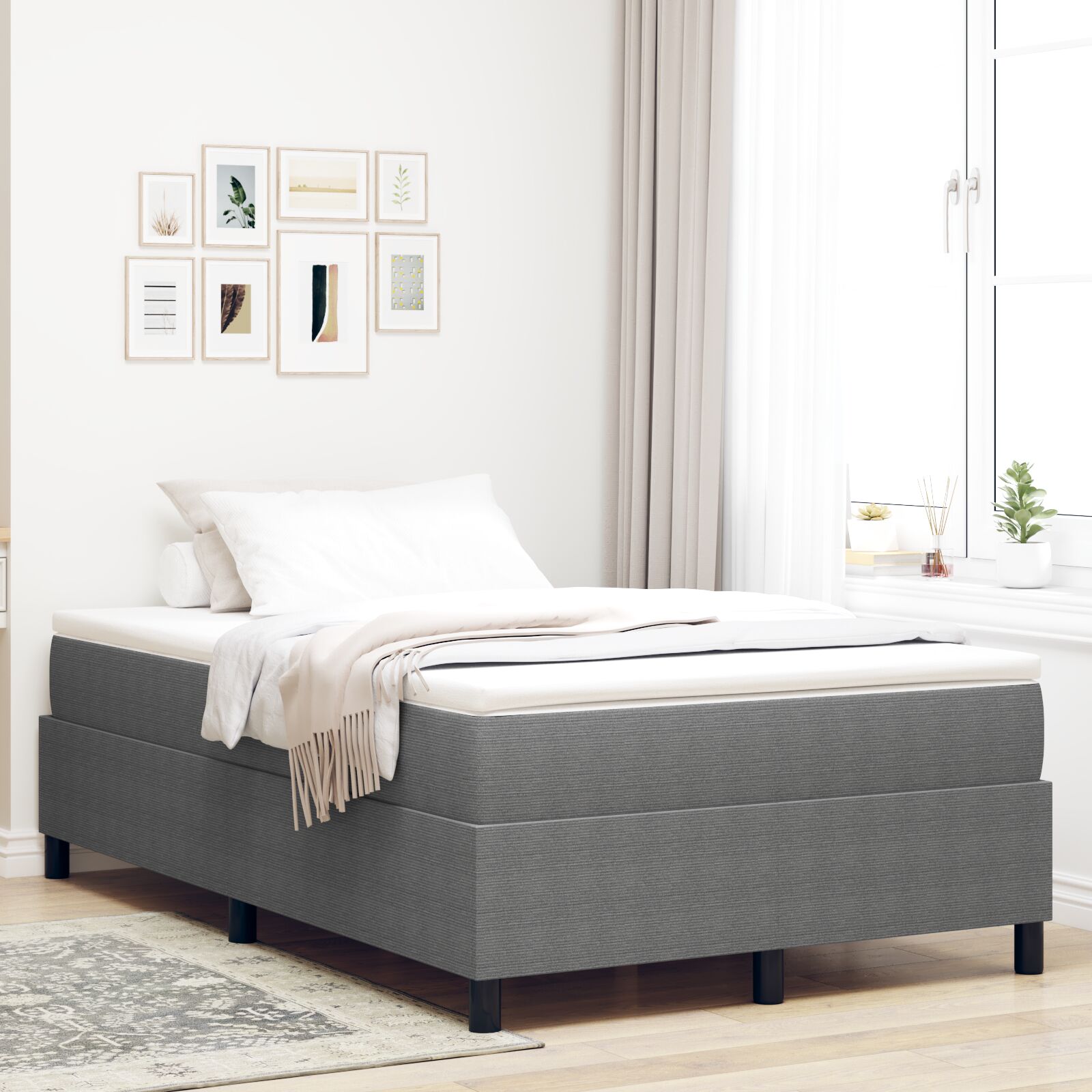 vidaXL Boxspringbett mit Matratze Hellgrau Klein-Doppel Cordstoff