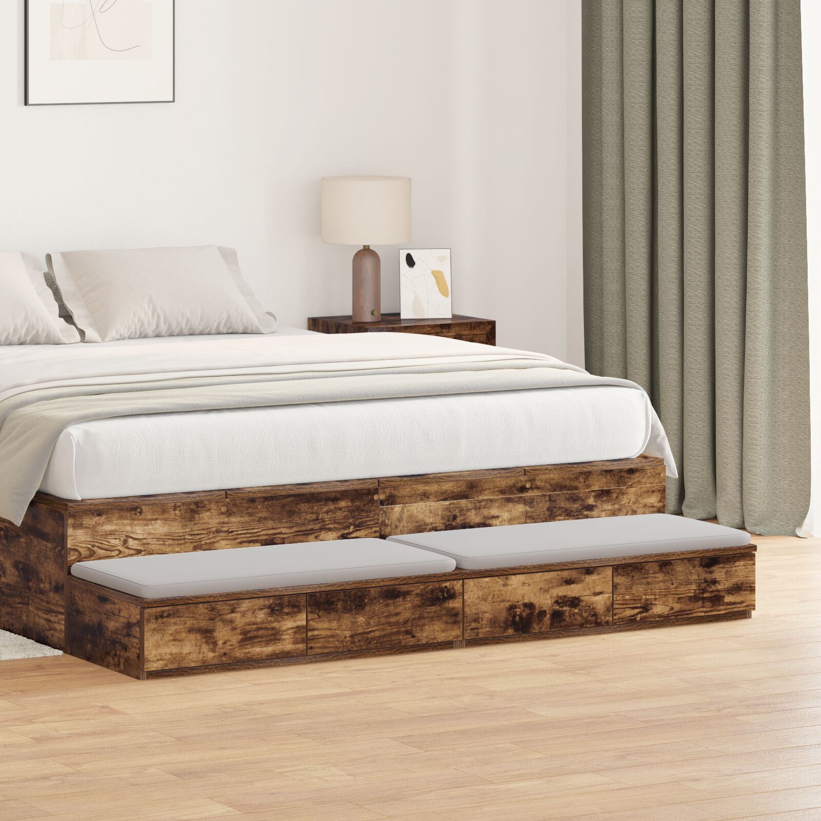 vidaXL Nachtkastje Gerookt eiken Bewerkt hout 160 x 36,5 x 16,5 cm
