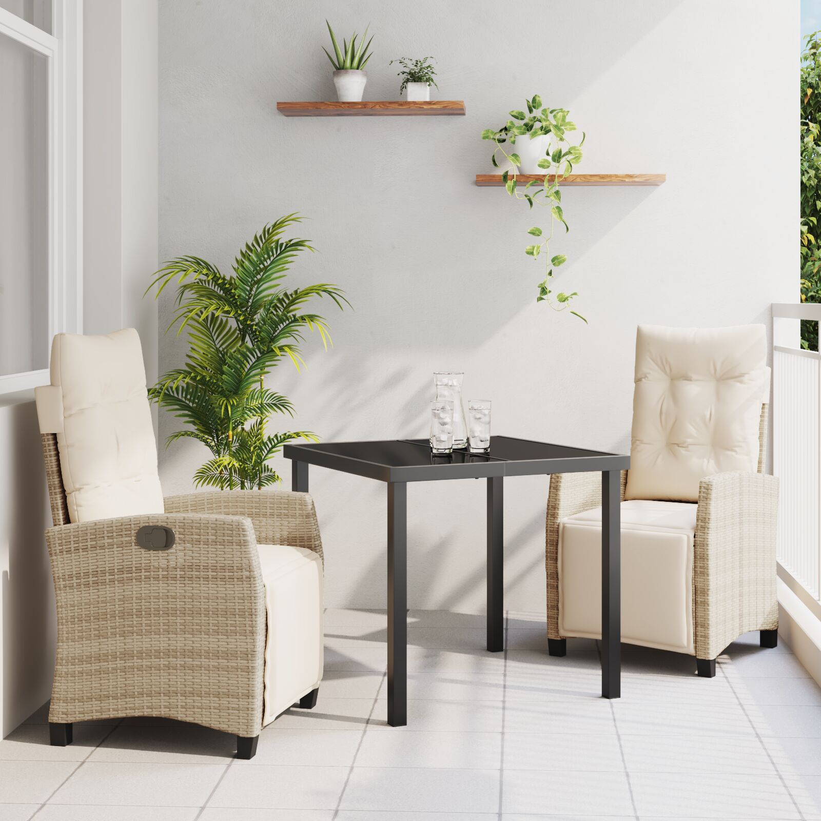   Conjunto de 2 Bege Rattan PE Para Dois