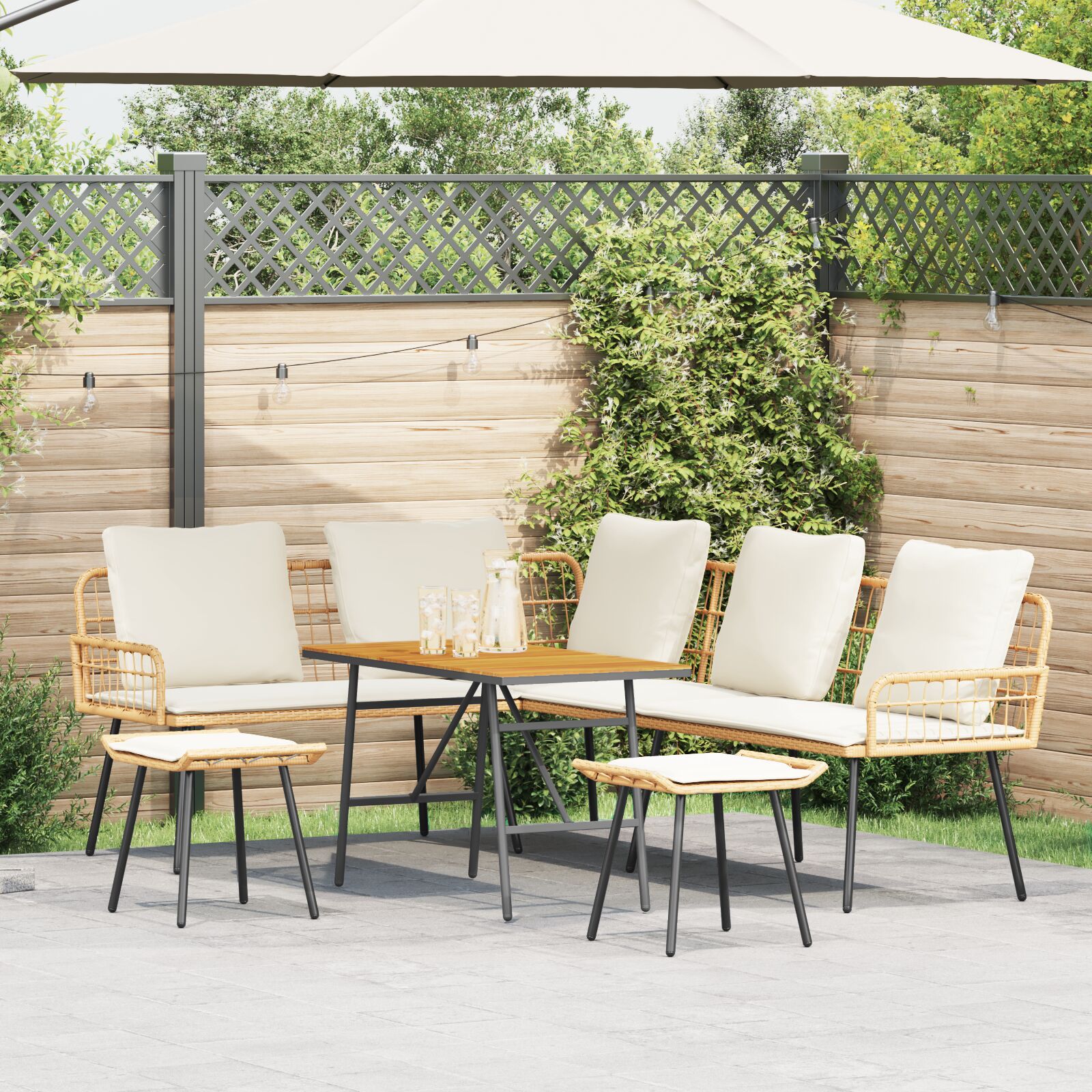 vidaXL Set aus 3 Natürlich Rattan, Metall Kompakt Langlebig Sofa Set