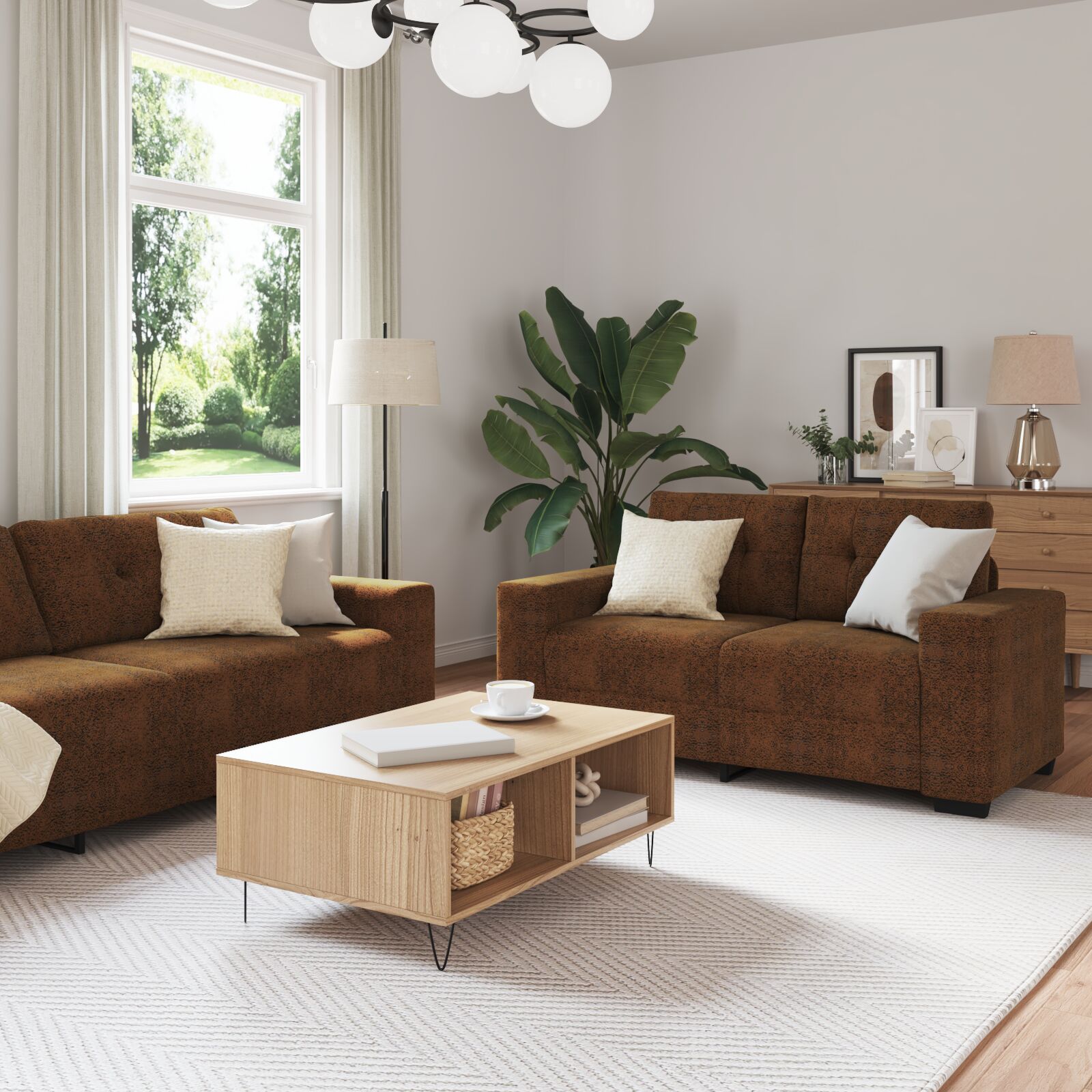 vidaXL Set aus 2 Braun Stoff, Holz Groß Sleek Sofa Rechteckig