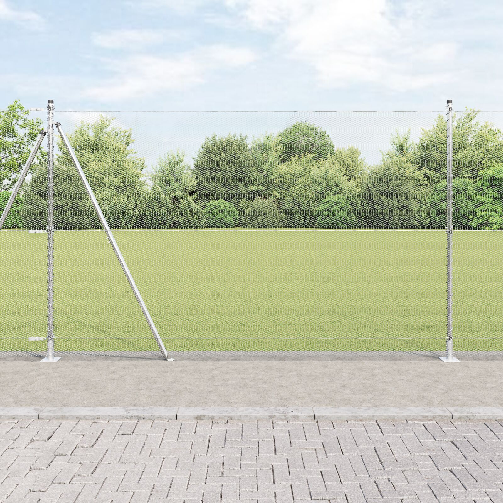 Hexagon hegn 1.4x25 m galvaniseret stål, vidaXL Hegnspæle med baseplader 13 stk Ø32mm 78.5cm galvaniseret stål