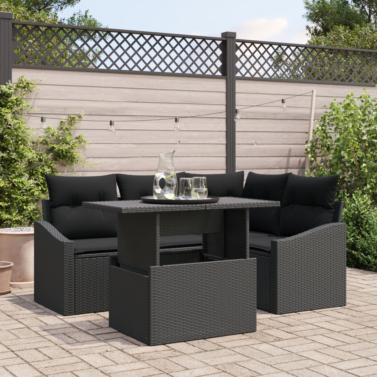 vidaXL Garten-Sofa-Set 5 Teile Schwarz Rattan Garten Ecksofa