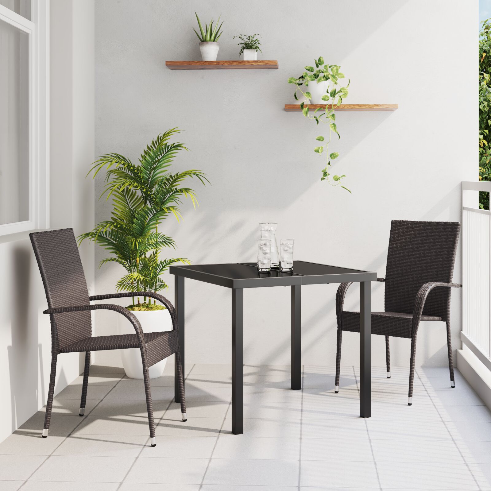 3-dielny záhradný jedálenský set Hnedý Poly Ratan 3379394