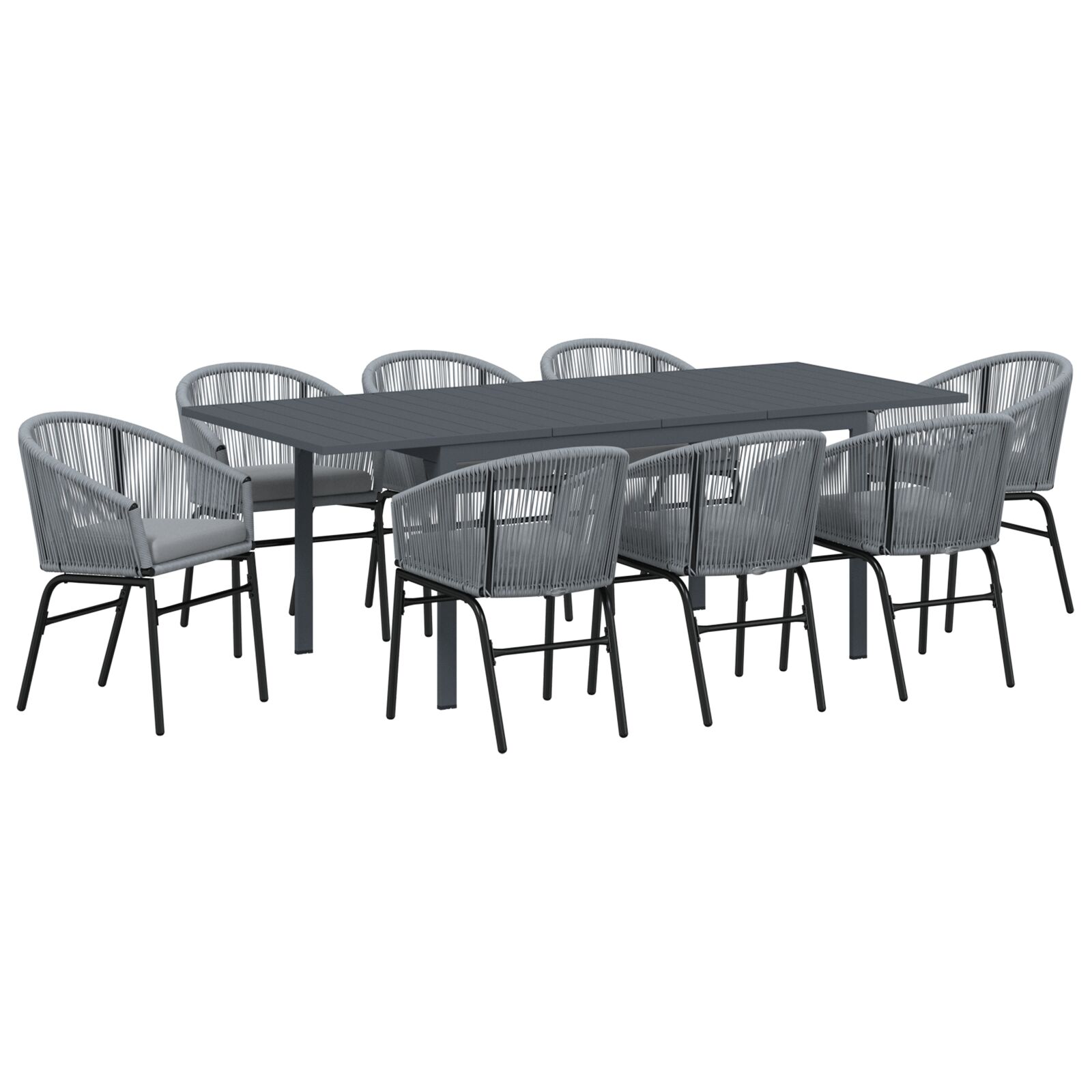 10 Stk Have Spisesæt med puder Grå Poly Rattan, vidaXL Udvideligt Havebord Anthracite (140-210)x90x73 cm Stål