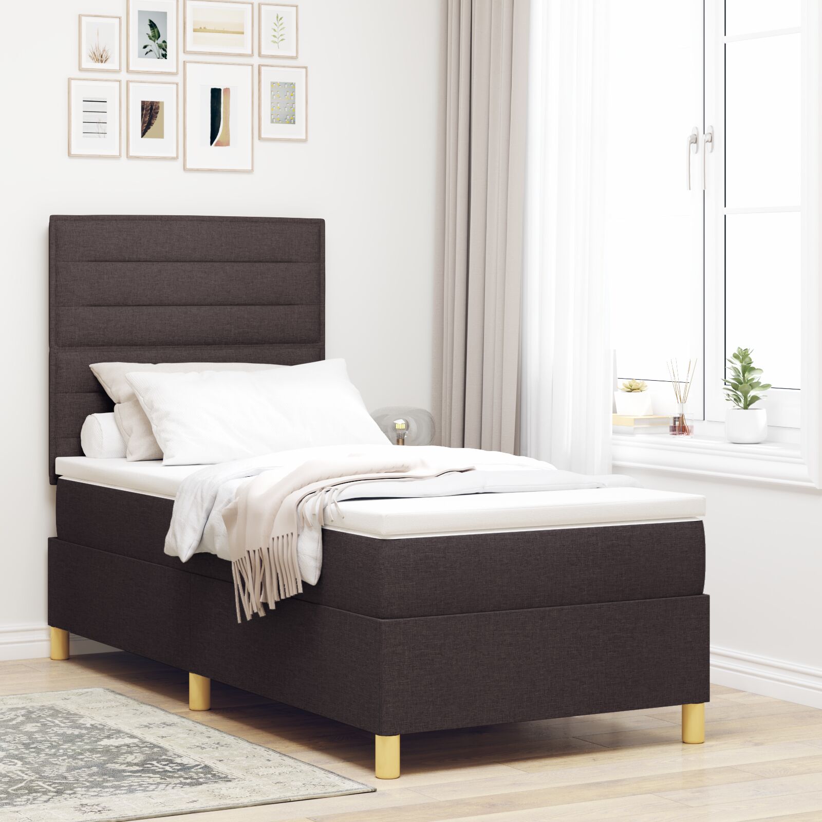 vidaXL Boxspringbett mit Matratze Dunkelbraun 100x200 cm Stoff