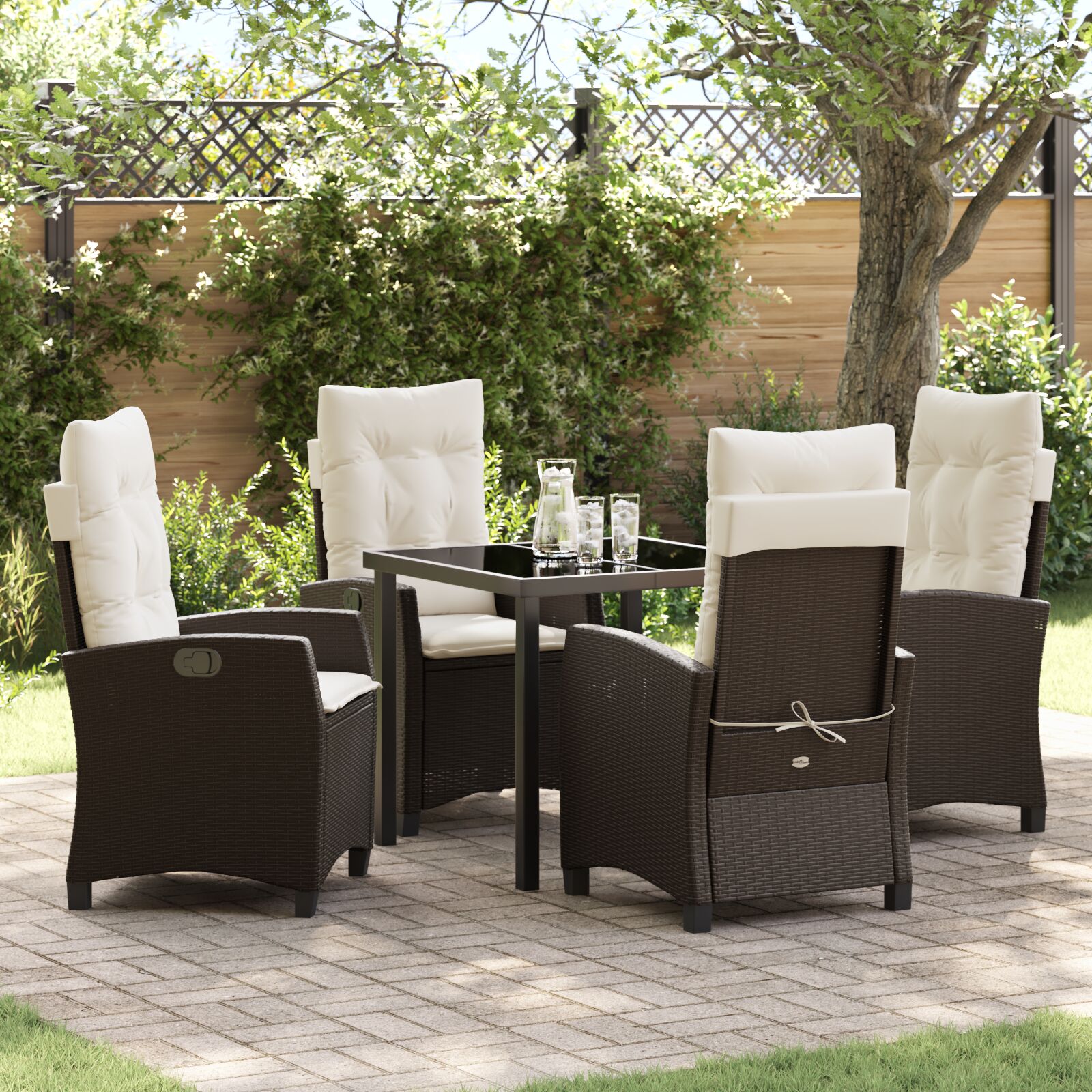 vidaXL 5-teiliges Gartenmöbelset mit Kissen in Braun aus Poly-Rattan