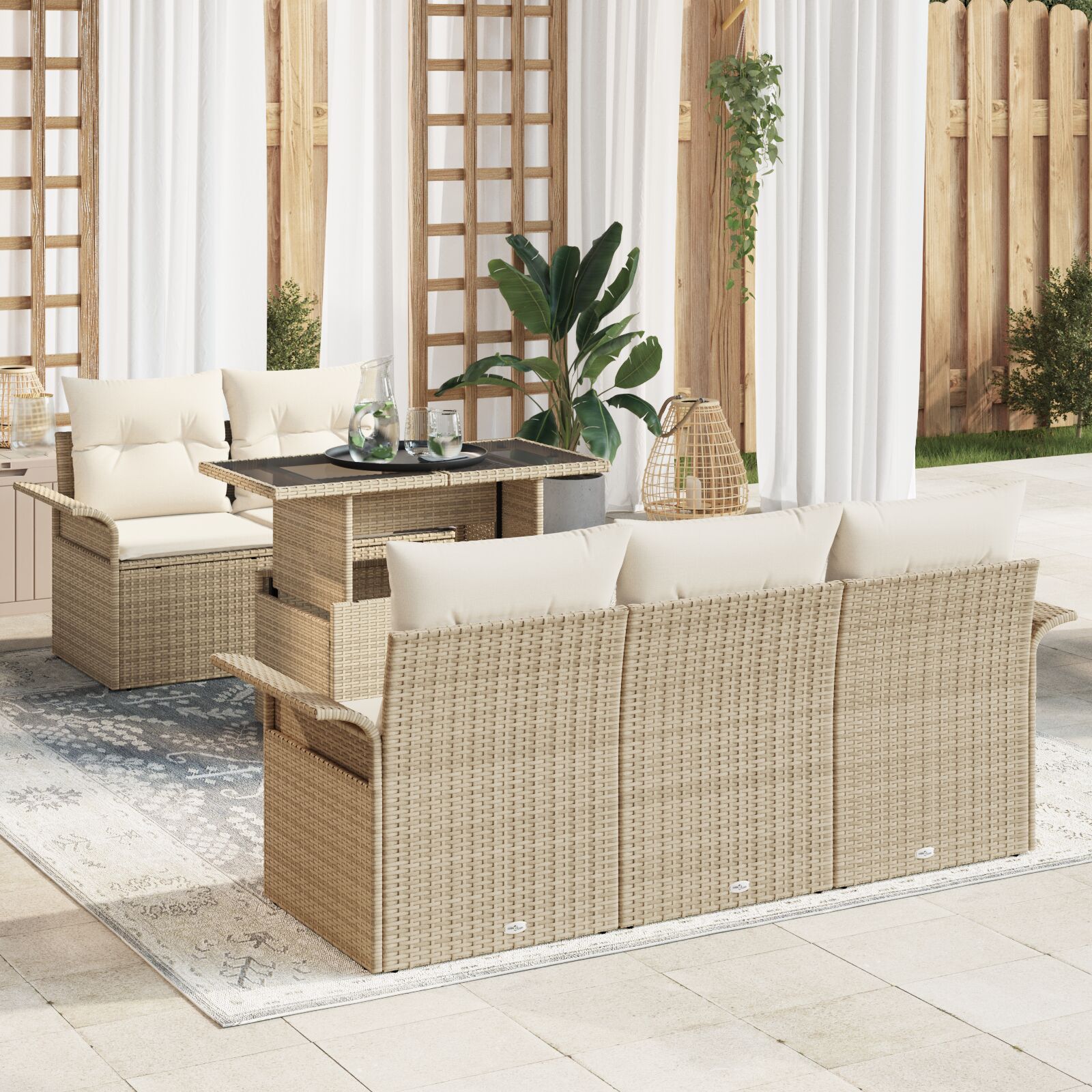 vidaXL set od 6 vrtnih sofa s jastučićima bež poli ratan