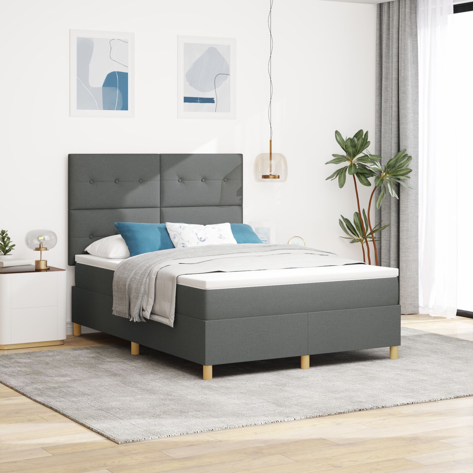Boxspringbett mit Matratze Dunkelgrau 140x200 cm Stoff