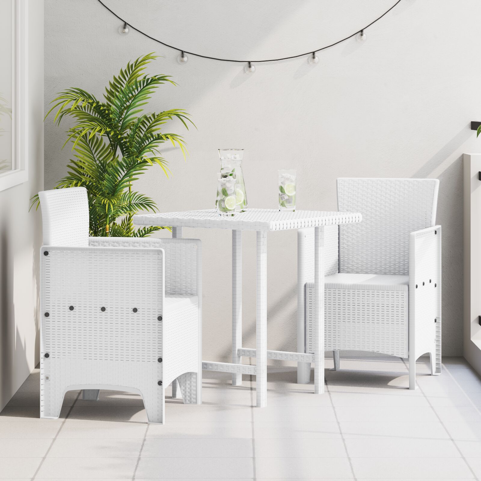 vidaXL Gartenstuhl Set aus 2 Weiß Kunststoff-Rattan-Stil Standard
