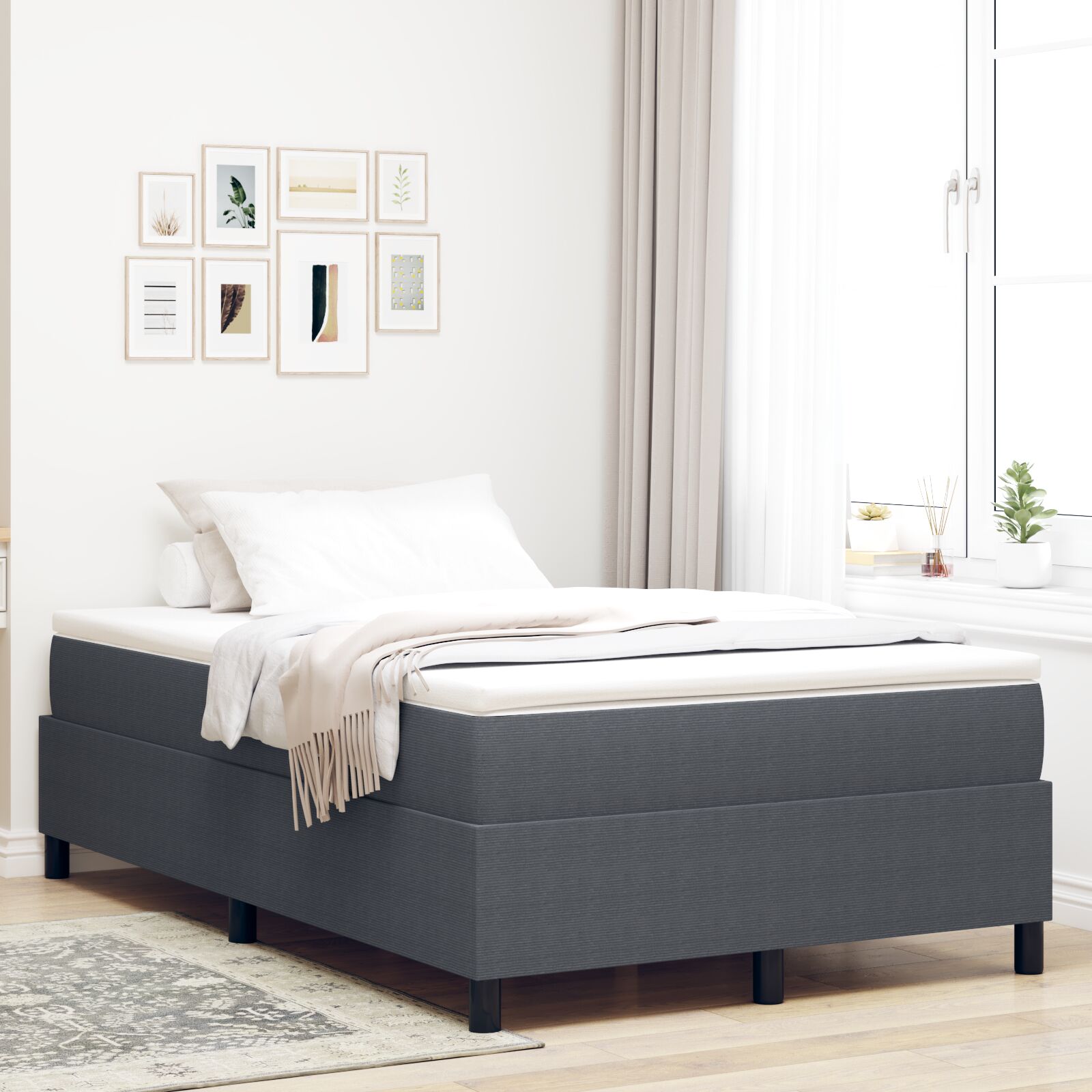 vidaXL Boxspringbett Dunkelgrau Kleines Doppelbett aus Cord