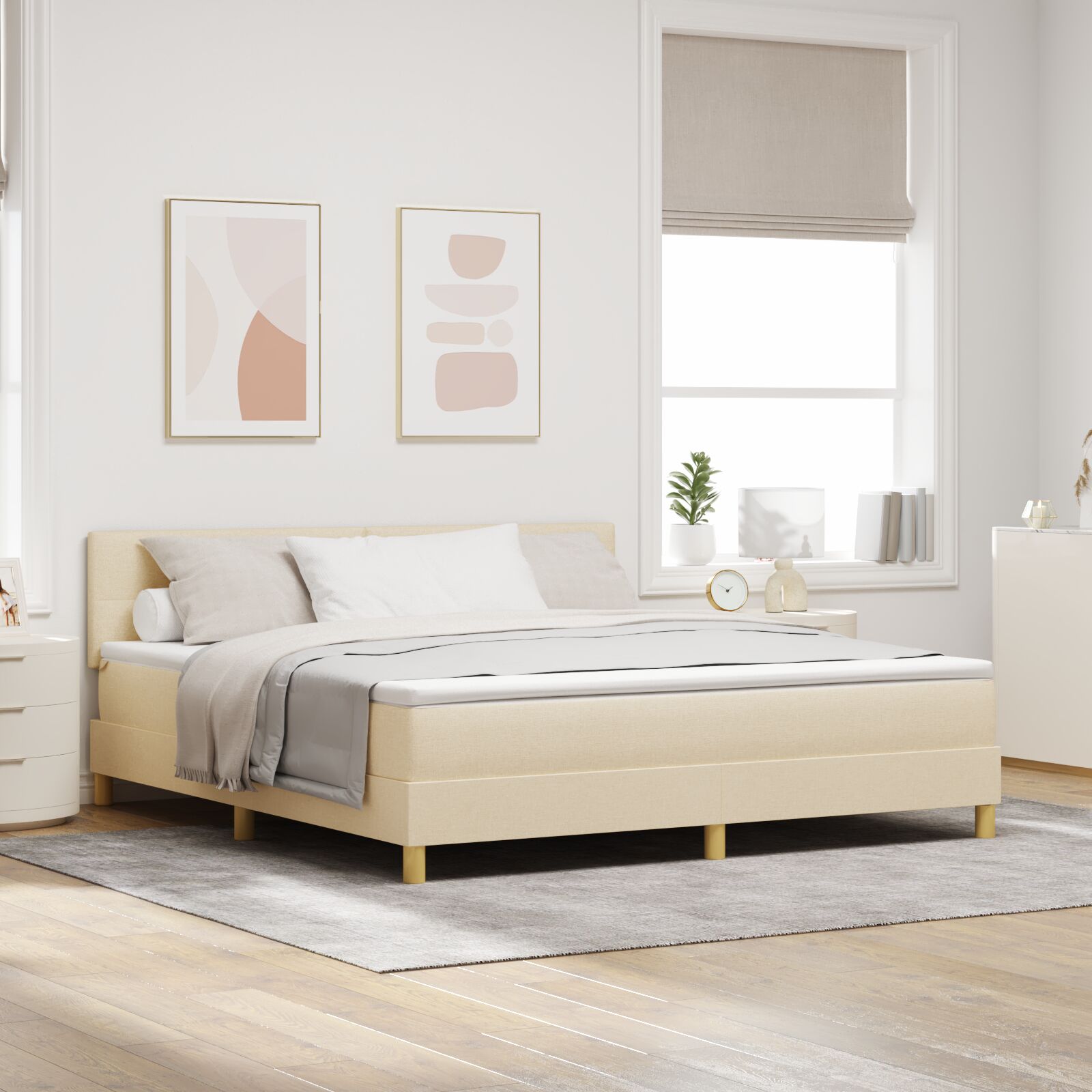 Boxspring Seng med madras Creme 180x200 cm Stof