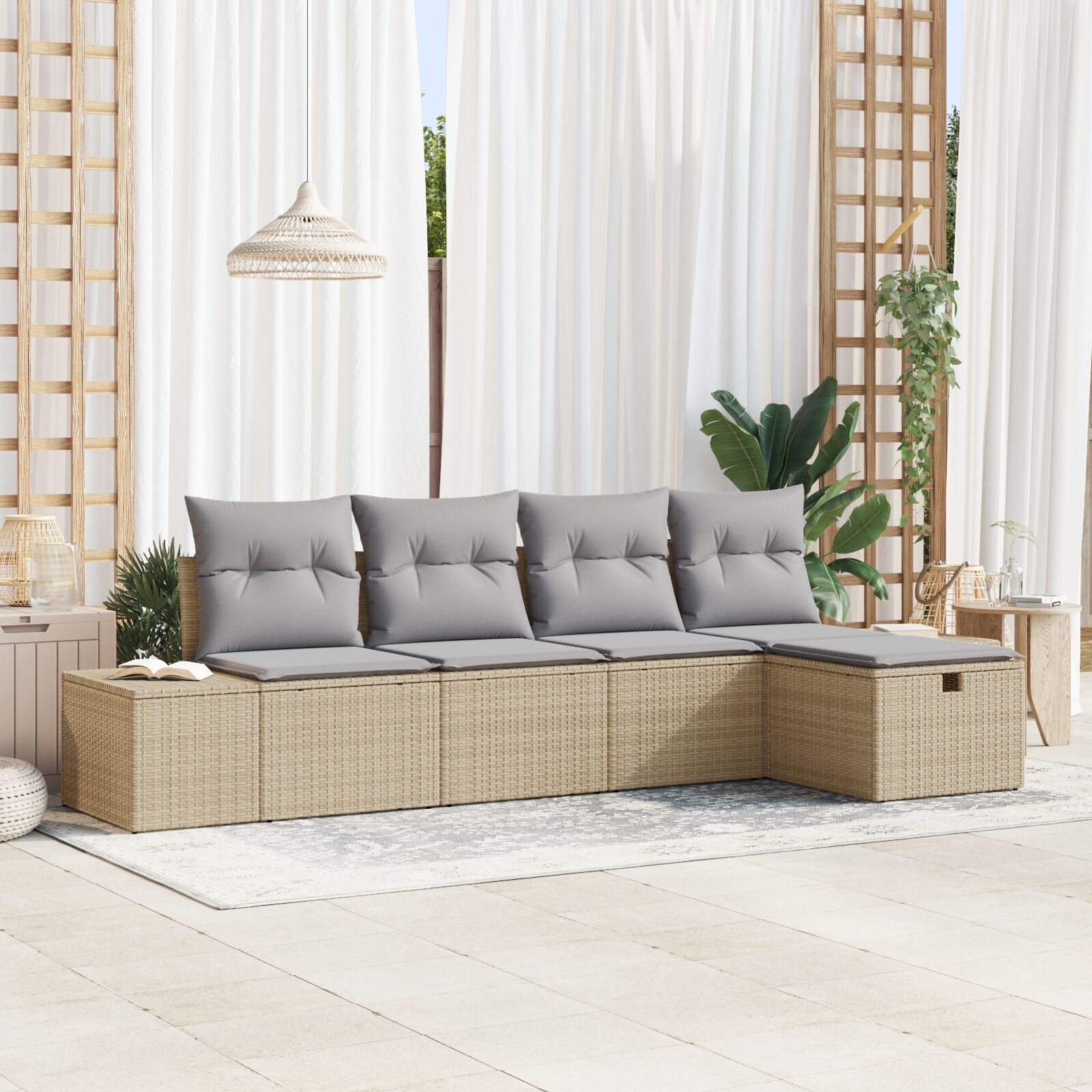 vidaXL 5-delige Tuinbankset met Kussens Beige Poly Rattan