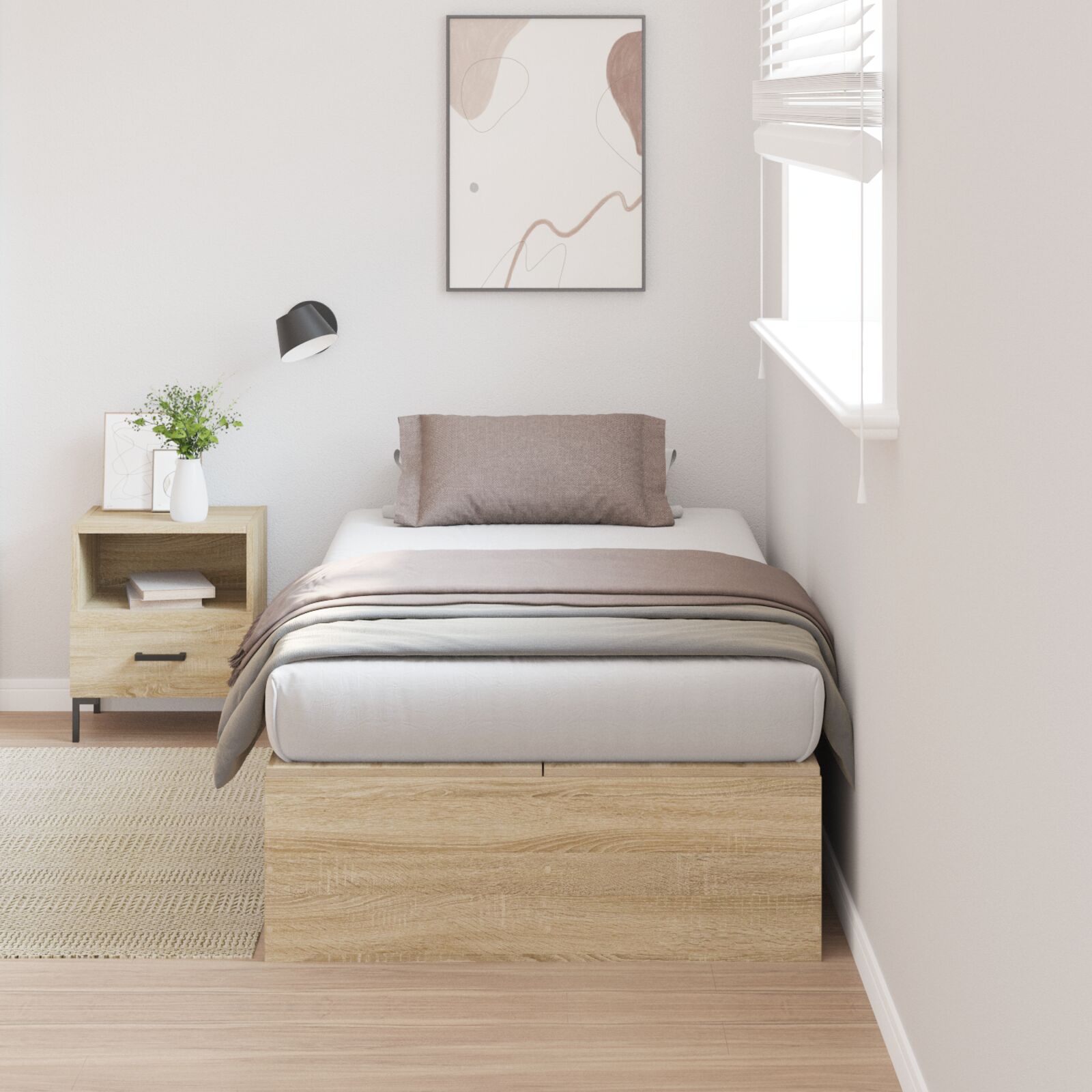 Voodi Hoiukohaga Raam Sonoma Tamme 90x190 cm