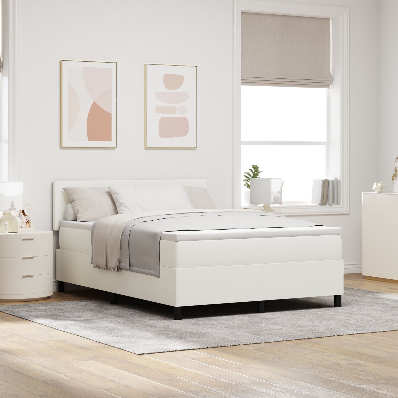 vidaXL Boxspringbett mit Matratze Creme 140x200 cm Cord-Optik