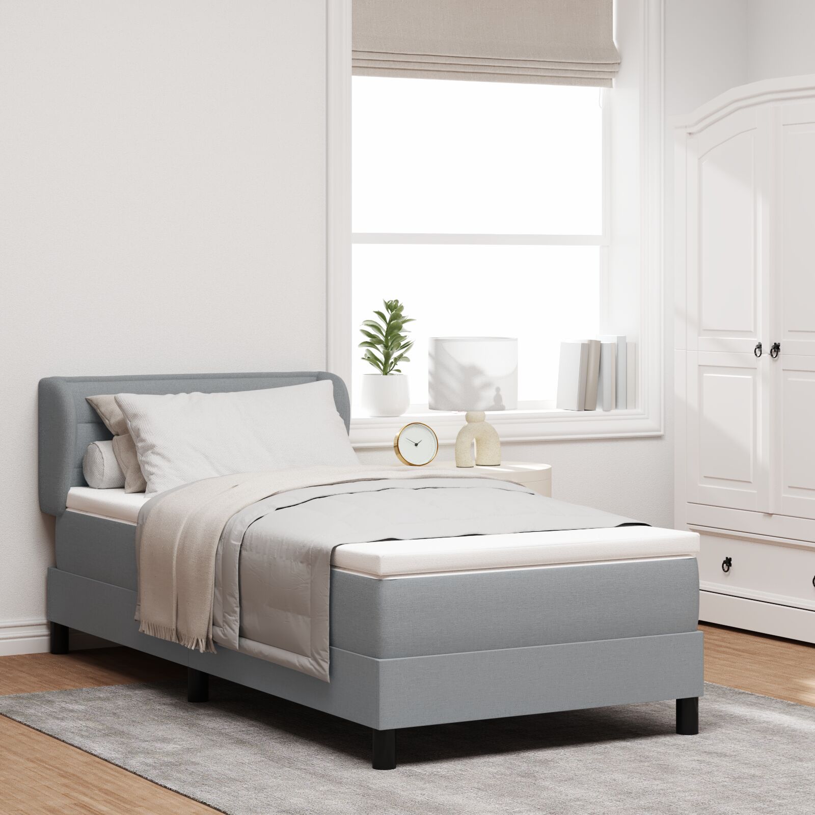 Box Spring Voodi Patjaga Helehall 80x200 cm Kangas