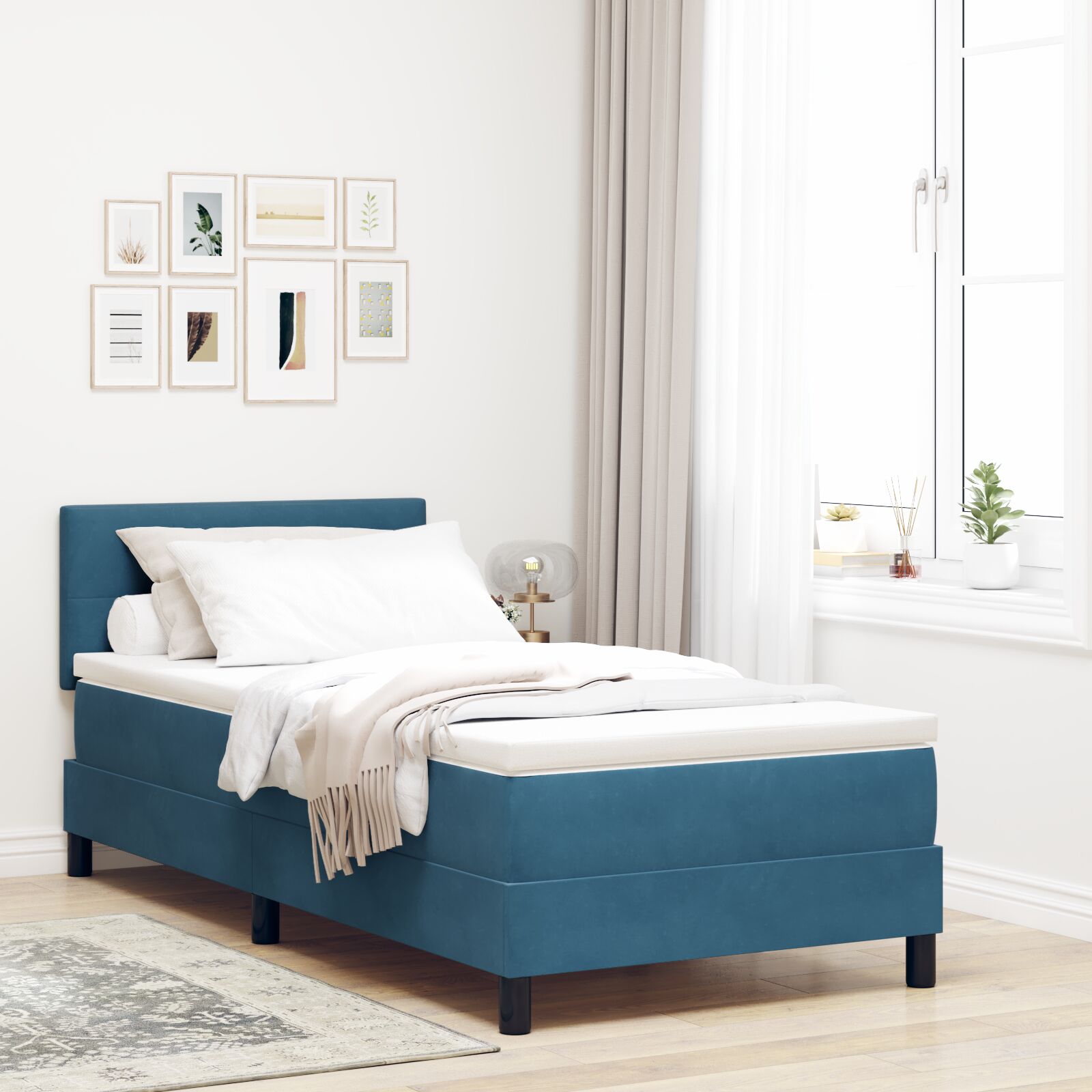 Box Spring Krevet s Madracem Tamno Plava 80x200 cm Baršun