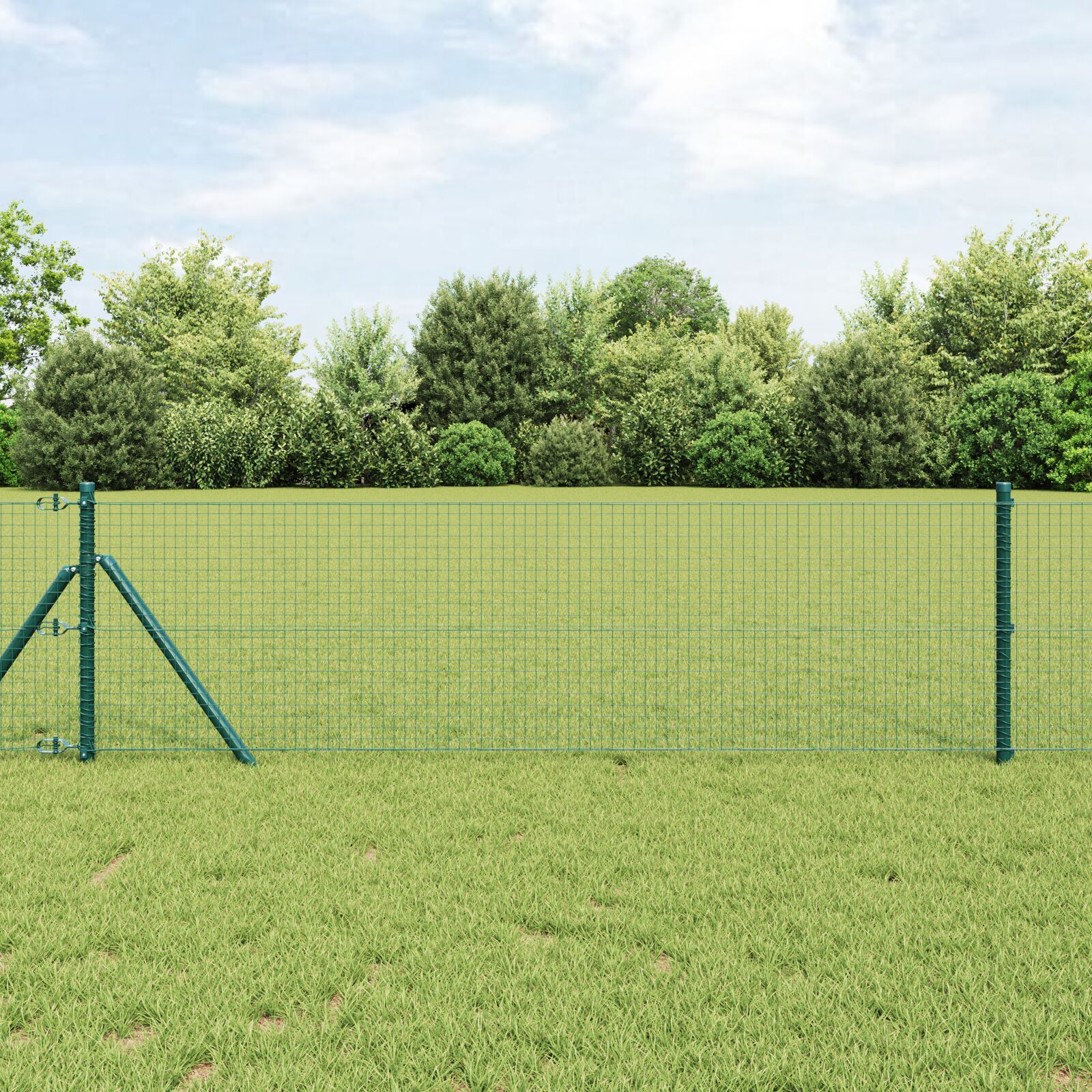 vidaXL zavarena žičana ograda s 13 stupova Zelena 0.8x50 m Čelična