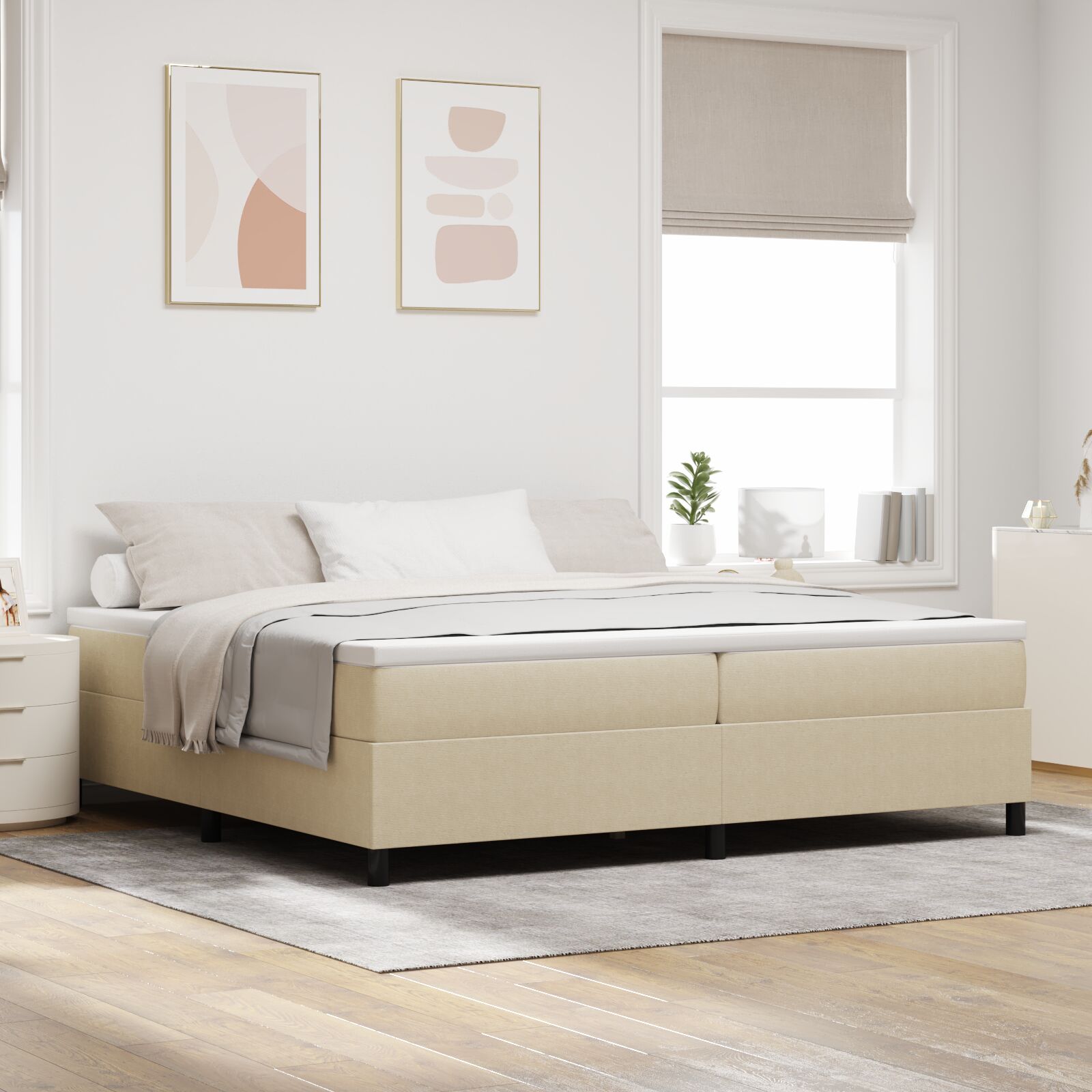 Box Spring Seng med Madras Lys Grøn Grå 200x200 cm Corduroy Stof