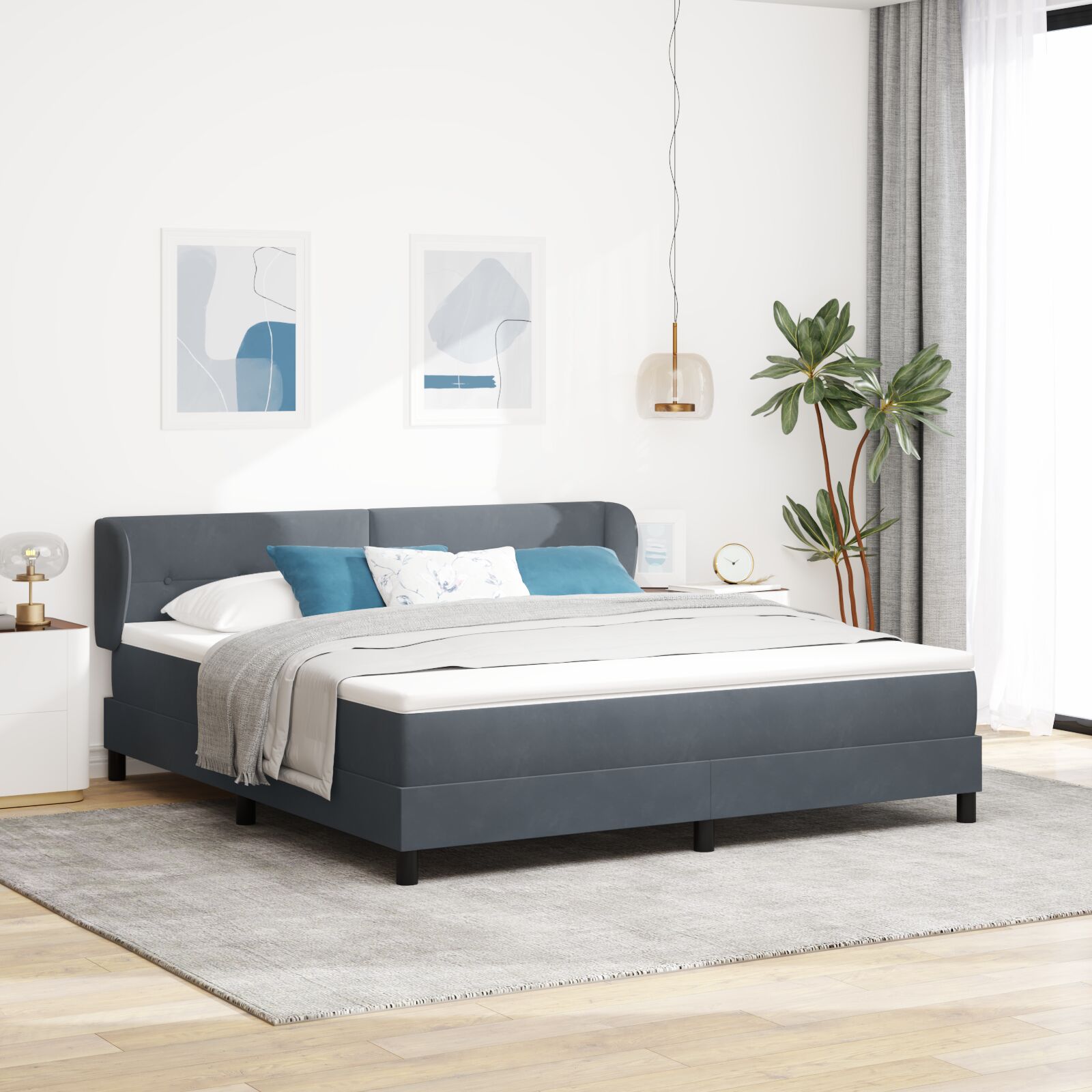 Box Spring krevet s madracem tamno sivi 180x200 cm baršun