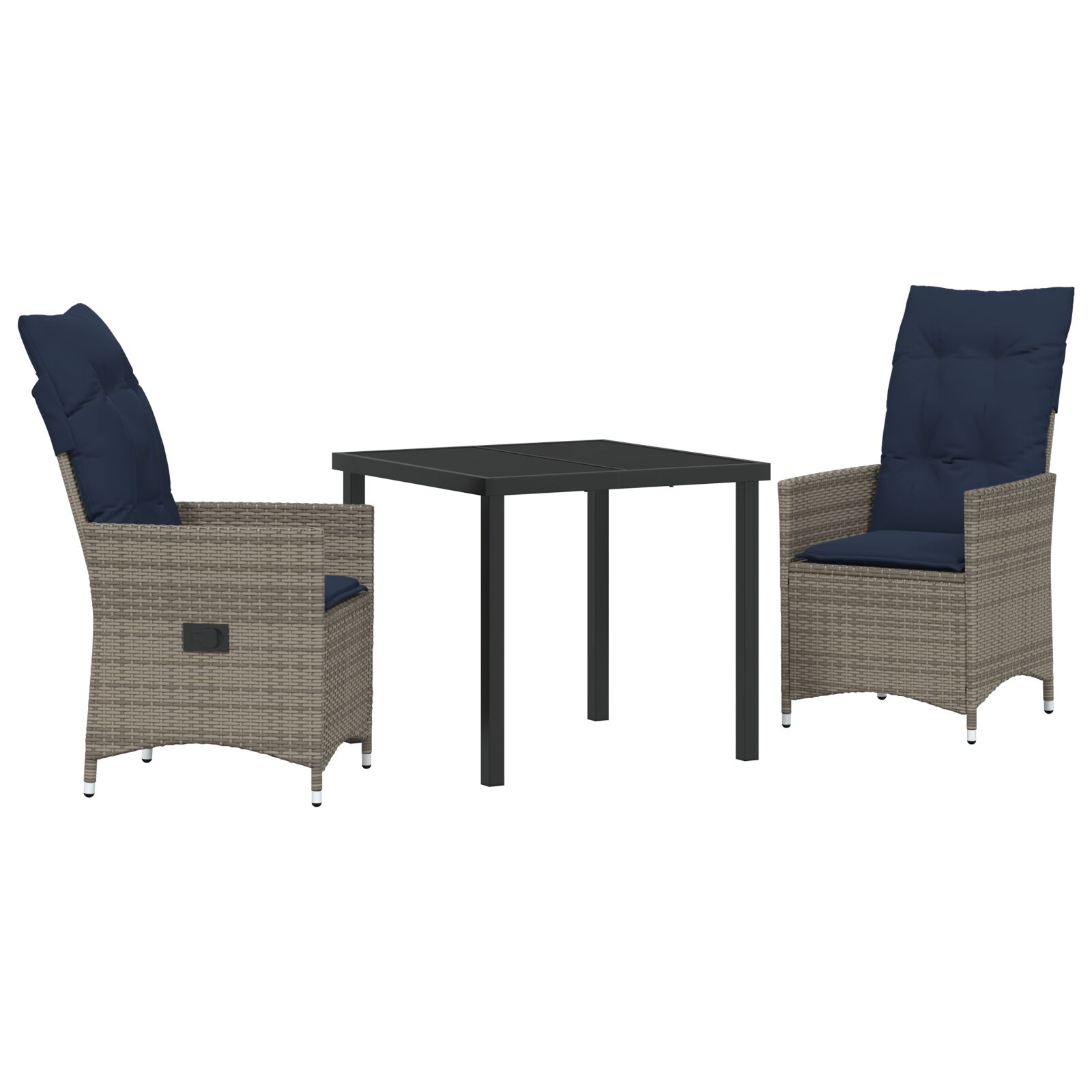 3-dijelni vrtni set za objedovanje s jastučićima sivo poli ratan, vidaXL vrtni stol crn 80x80x73 cm s kaljenim staklom