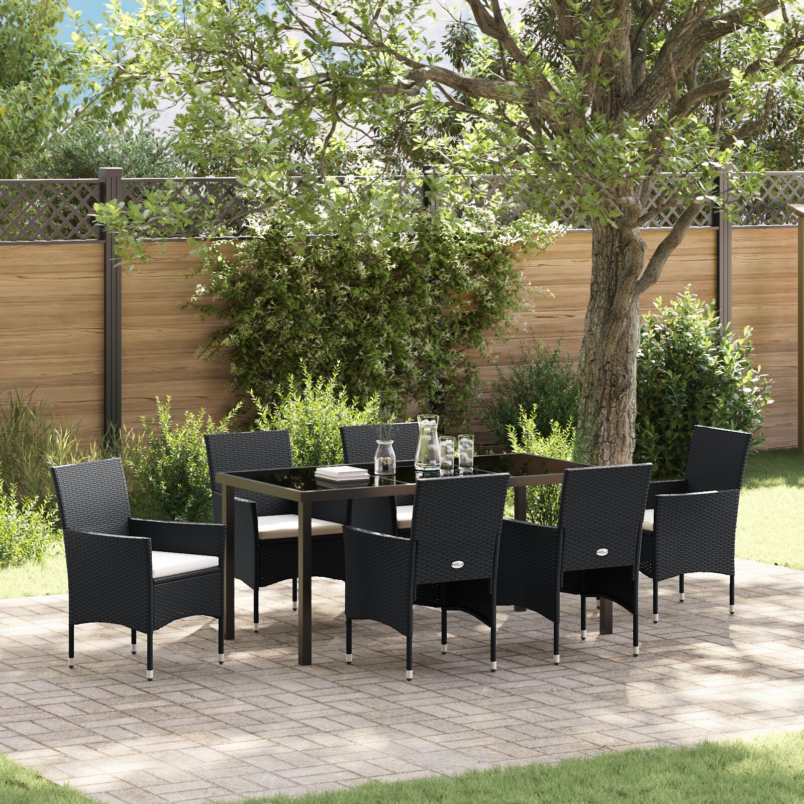 vidaXL 7-teiliges Garten-Esszimmer-Set Schwarz Poly-Rattan