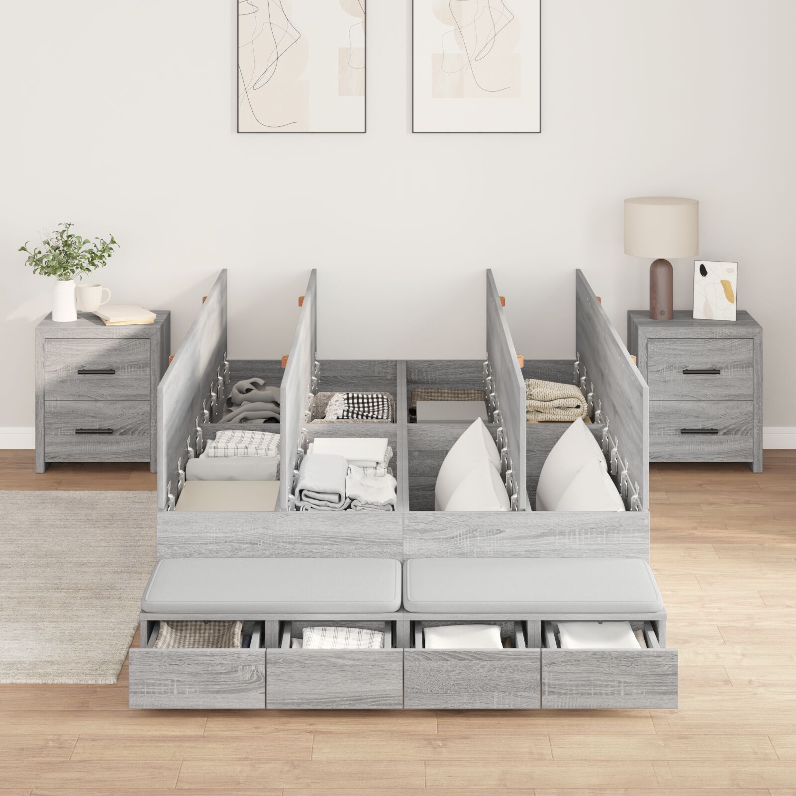 krevet s prostorom za pohranu Sivi Sonoma 120x200 cm