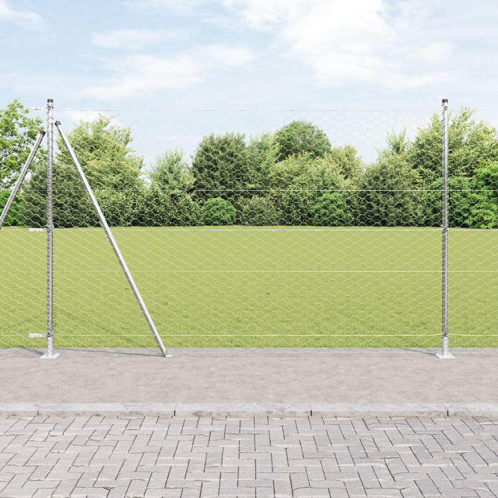 Hexagon hegn 1,5x100 m Galvaniseret stål, vidaXL Hegnsposter med baseplader 13 stk Ø32mm 83,5cm Galvaniseret stål