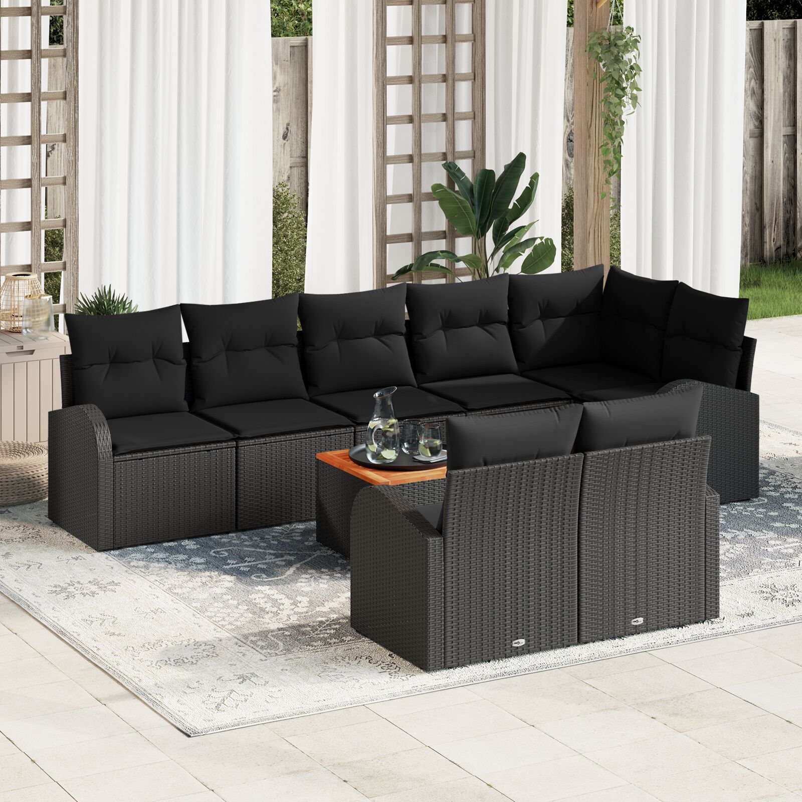 vidaXL 9-dijelni vrtni sofa set s jastučićima crna poli ratan akacija