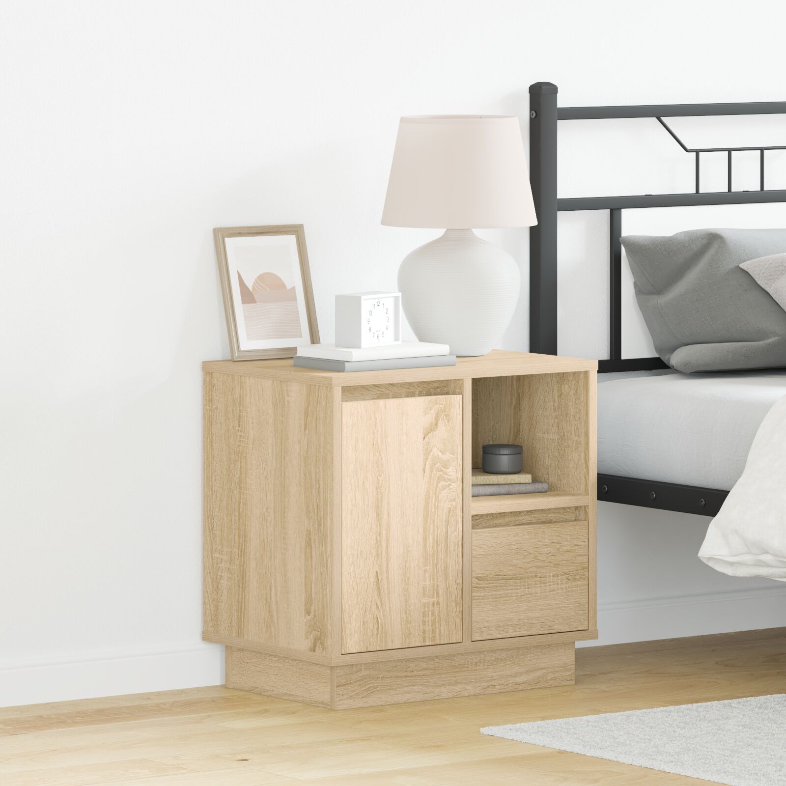 vidaXL Nachttische mit LED 2 Stück Sonoma Eiche 50x34,5x50 cm