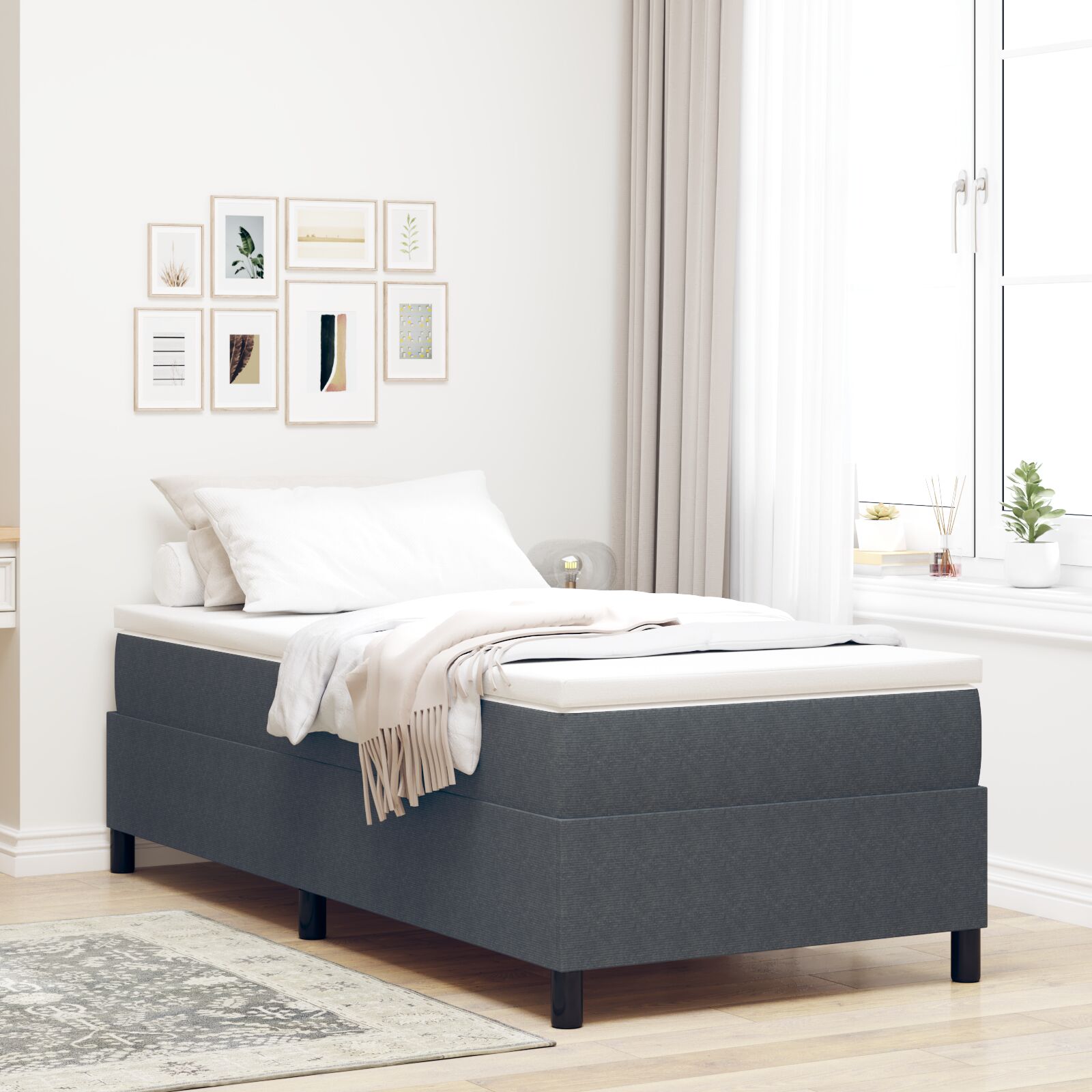 Boxmadras med madras Mørkegrå 100 x 200 cm Corduroy-stof