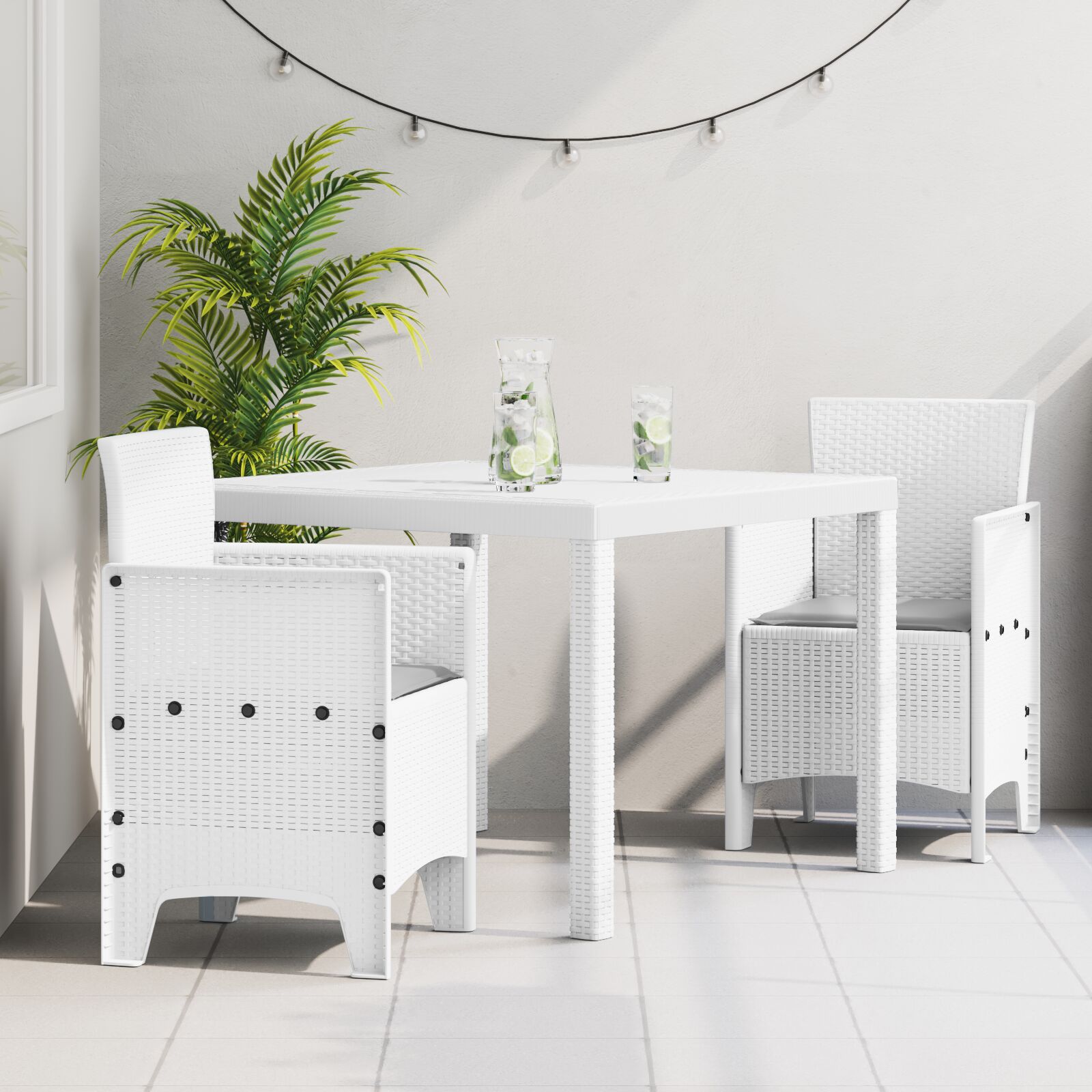vidaXL 3-dijelni set za objedovanje u vrtu s jastučićima Bijeli poli rattan
