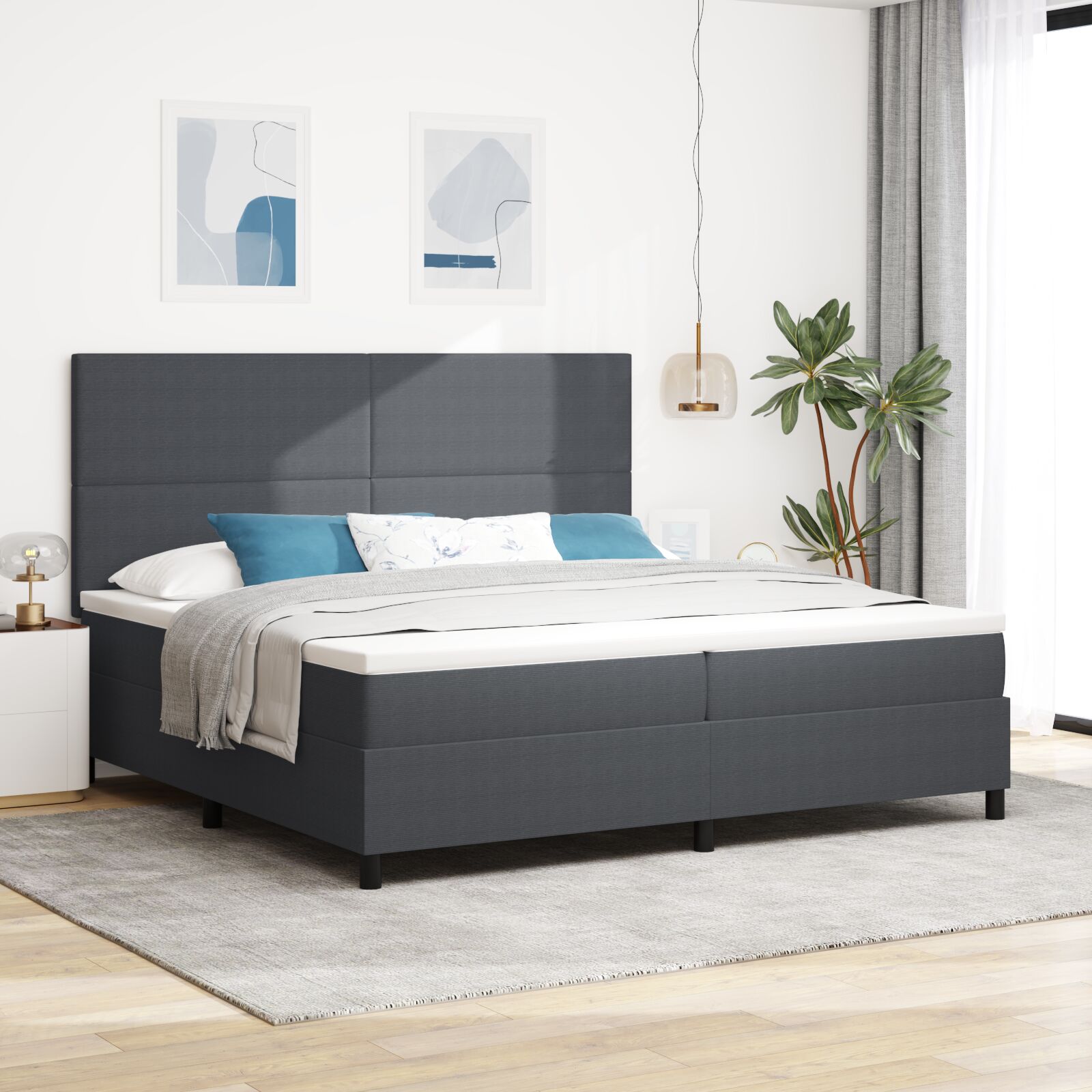 vidaXL Boxspringbett mit Matratze Dunkelgrau 200x200 cm Cord-Stoff