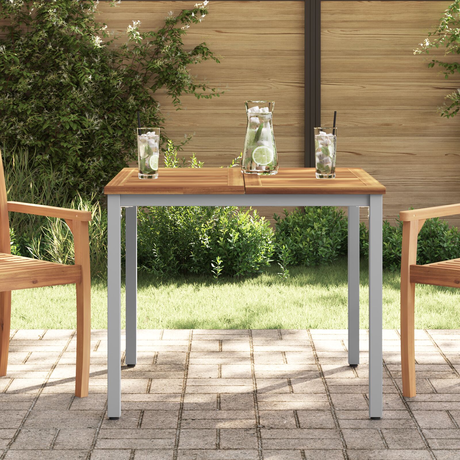 vidaXL Gartentisch 90x90x75 cm aus solidem Akazienholz und Metall