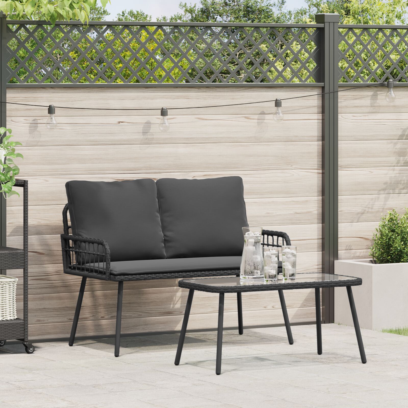 vidaXL Set aus 2 Schwarz Rattan Mittel Leicht Outdoor Sofa Set