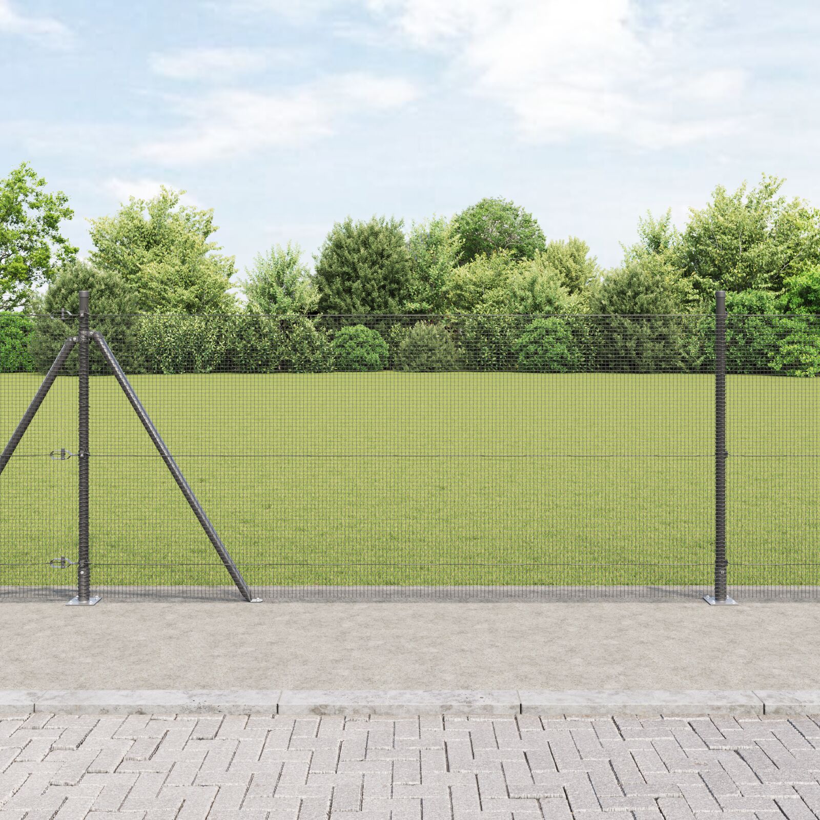 vidaXL Zavarena žičana ograda s 13 stubova s flanšom Siva 1.4x25 m Čelik