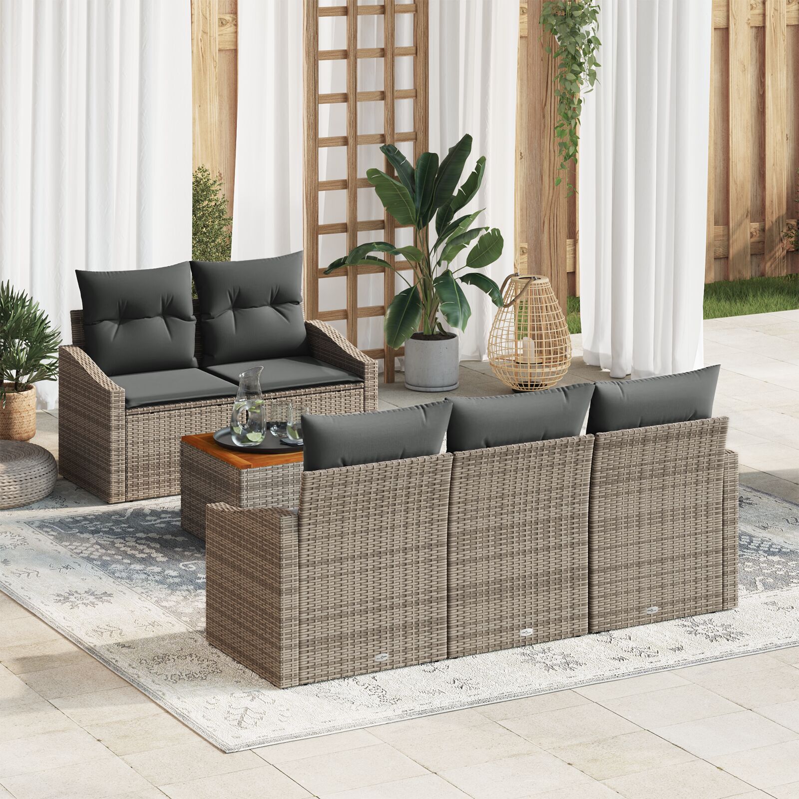 vidaXL 6 komada vrtni set sofa s jastučićima Siva Poli Rattan Akacija