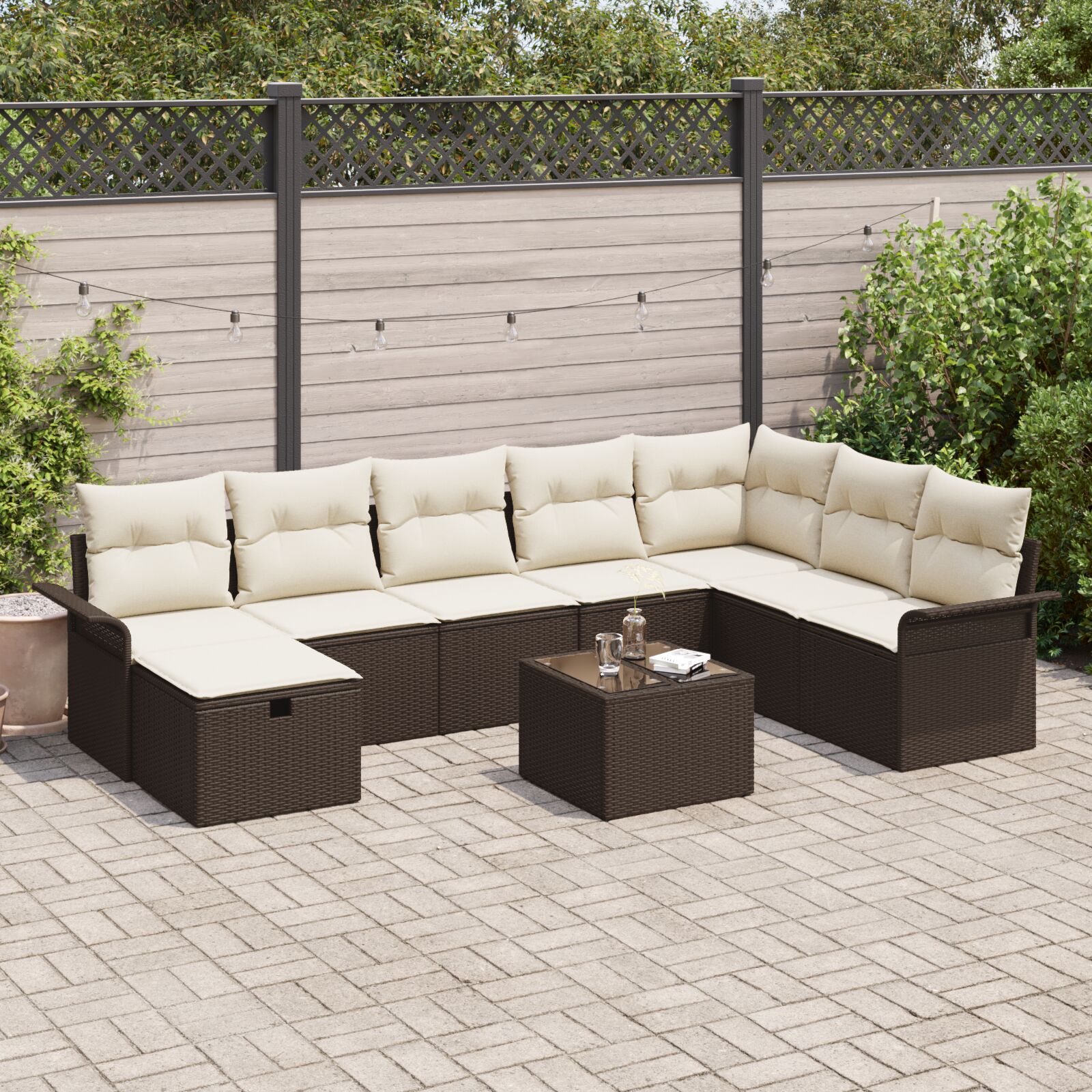 vidaXL 9-delige Tuin Sofa Set met Kussens Bruin Poly Rattan