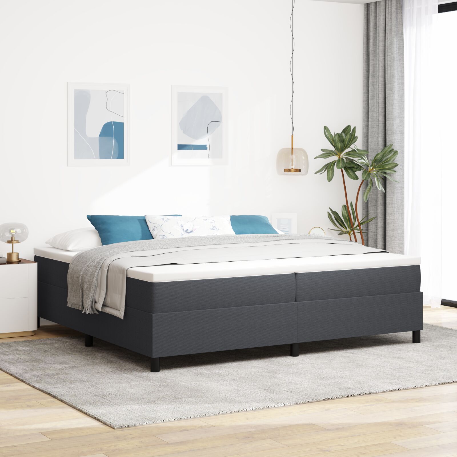 Box Spring Seng med Madras Mørkegrå 200x200 cm Corduroy Stof
