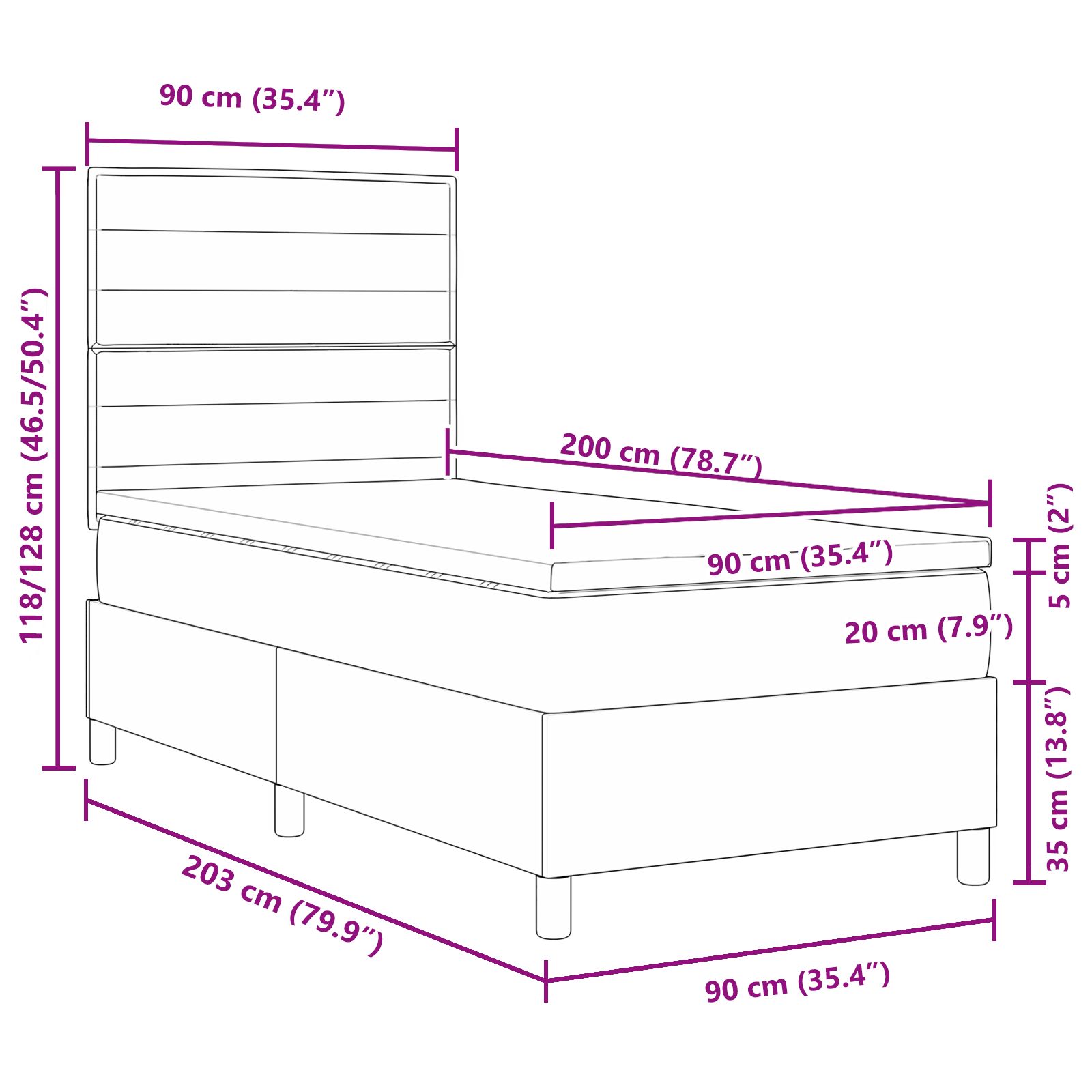 Félágymatrac Matrac Sötétbarna 90x200 cm Szövet 