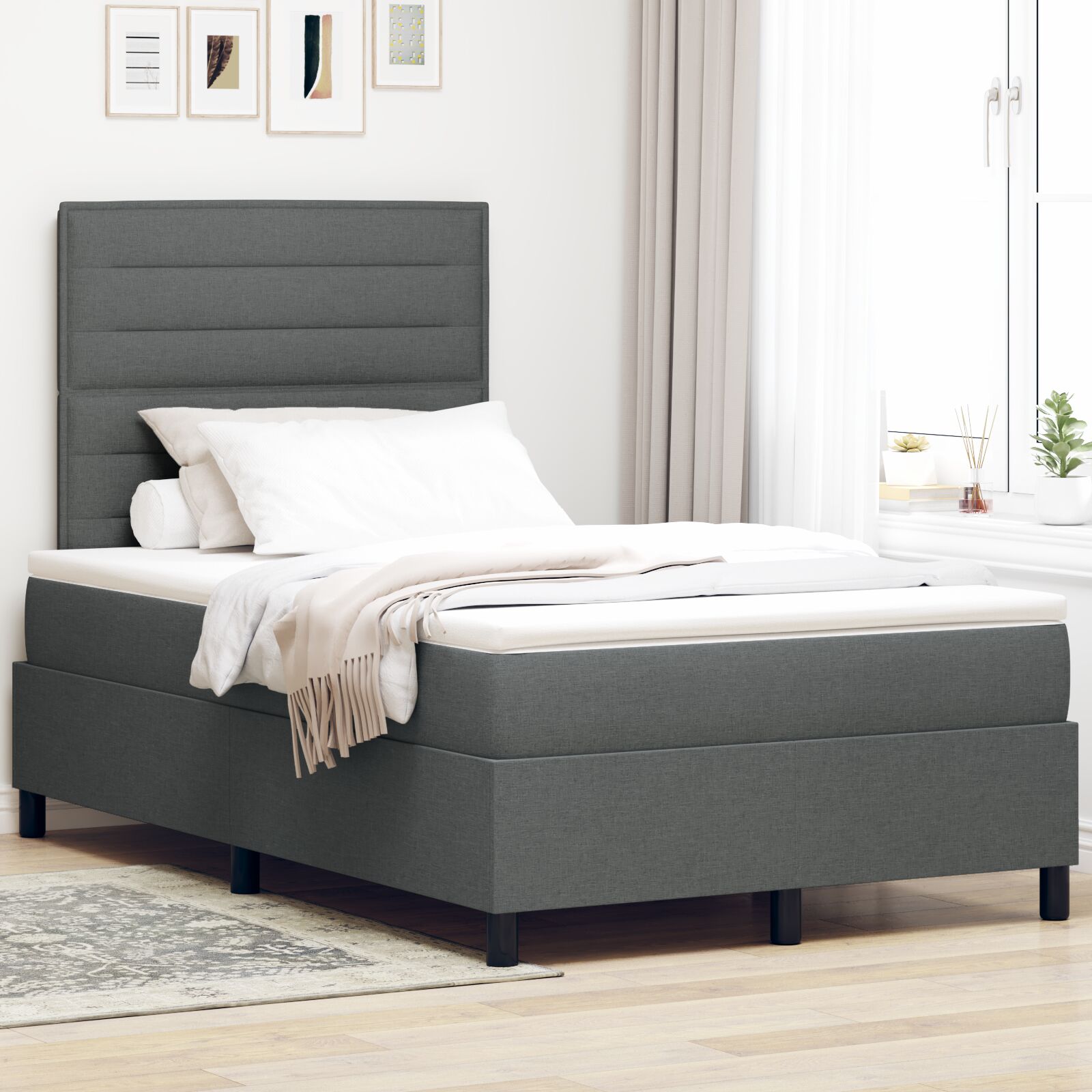 Box Spring Seng med Madras Mørkegrå 120x200 cm Stof