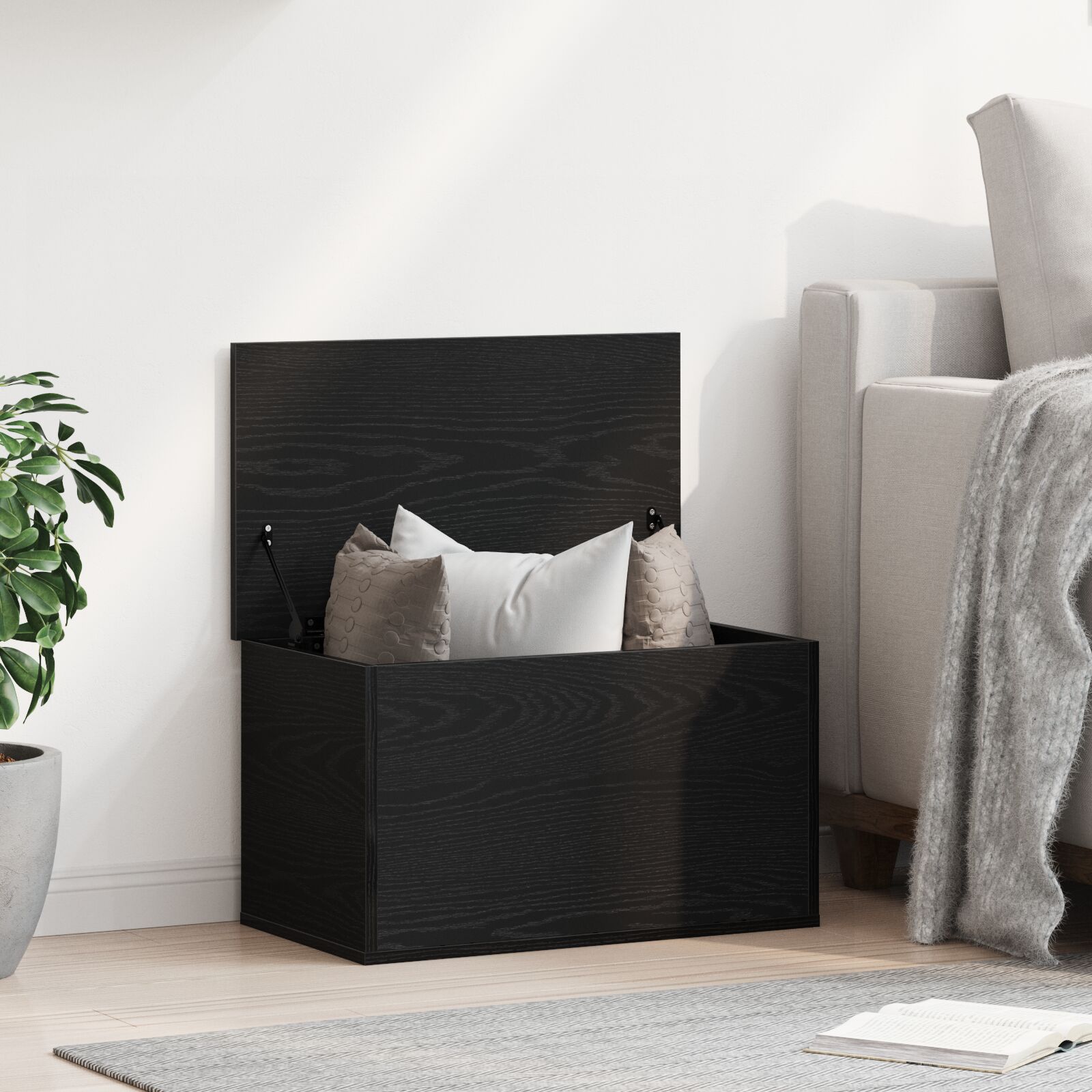 vidaXL Aufbewahrungsbox mit Deckel Schwarz Eichenholz 60x35x35 cm Ingenieurholz