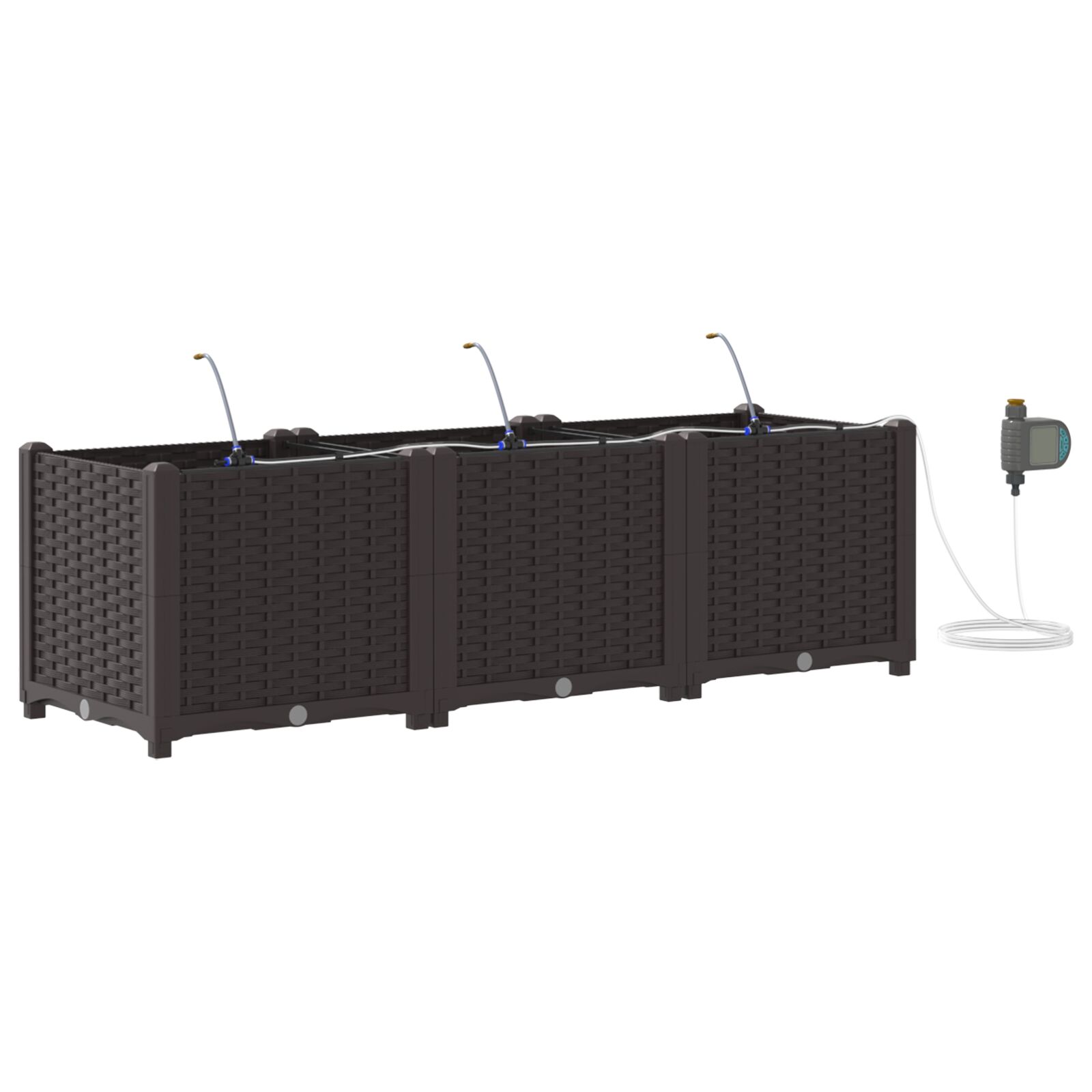 vidaXL Jardiniere cu Sistem de Irigare pentru Apă 3 buc Brown